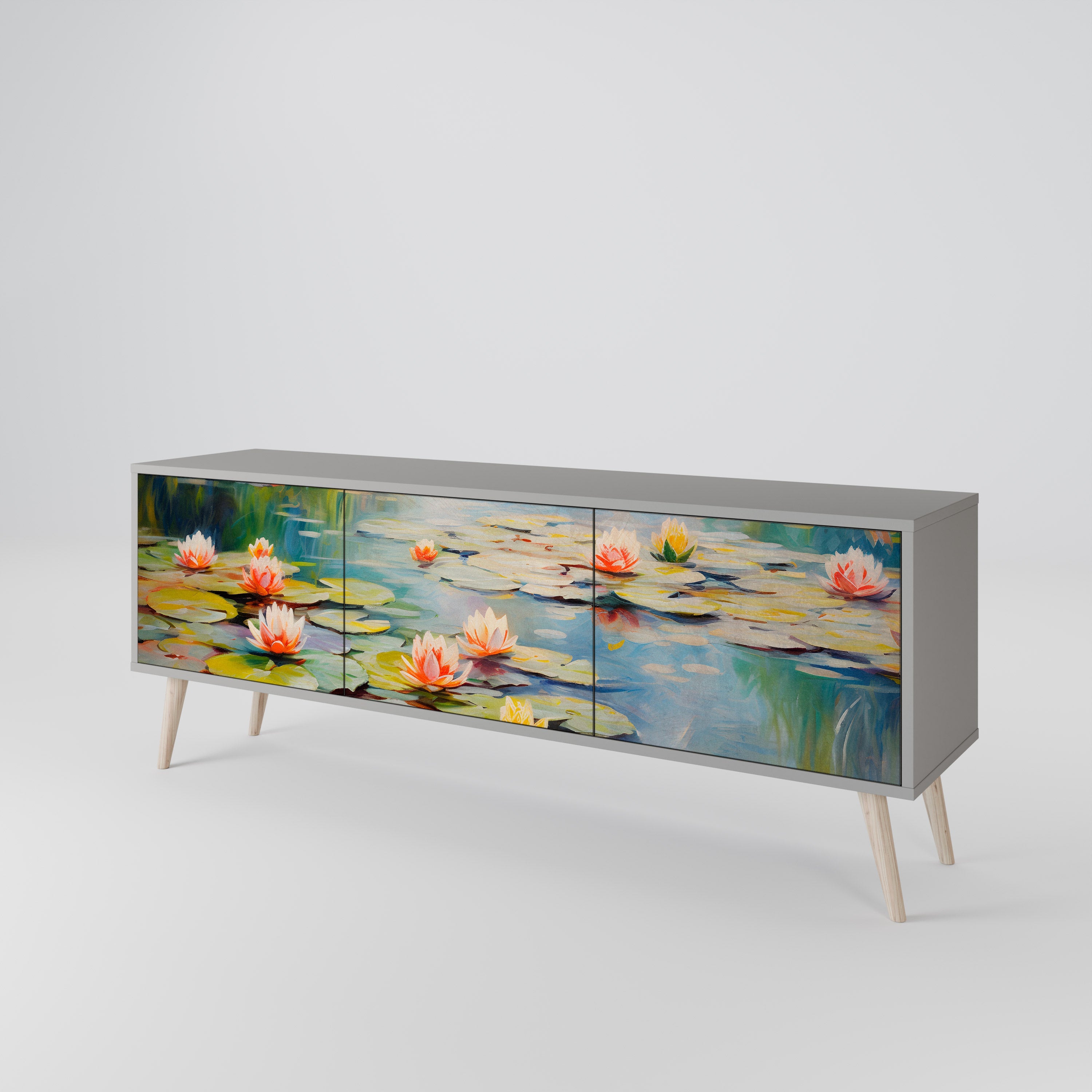 BLOOMING WATERS TV-Lowboard mit 3 Türen in Grau