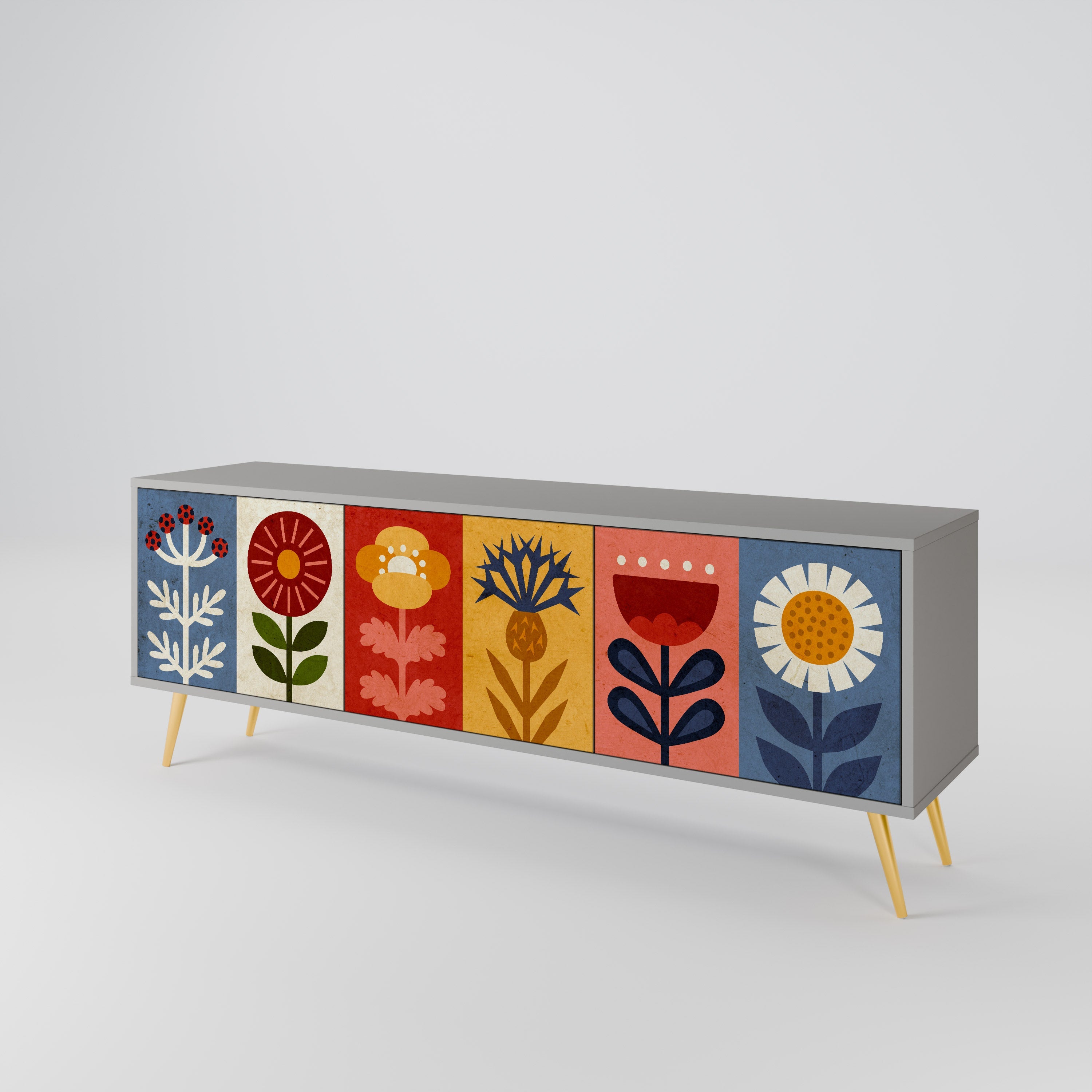 SCANDIC FLOWERET TV-Lowboard mit 3 Türen in Grau