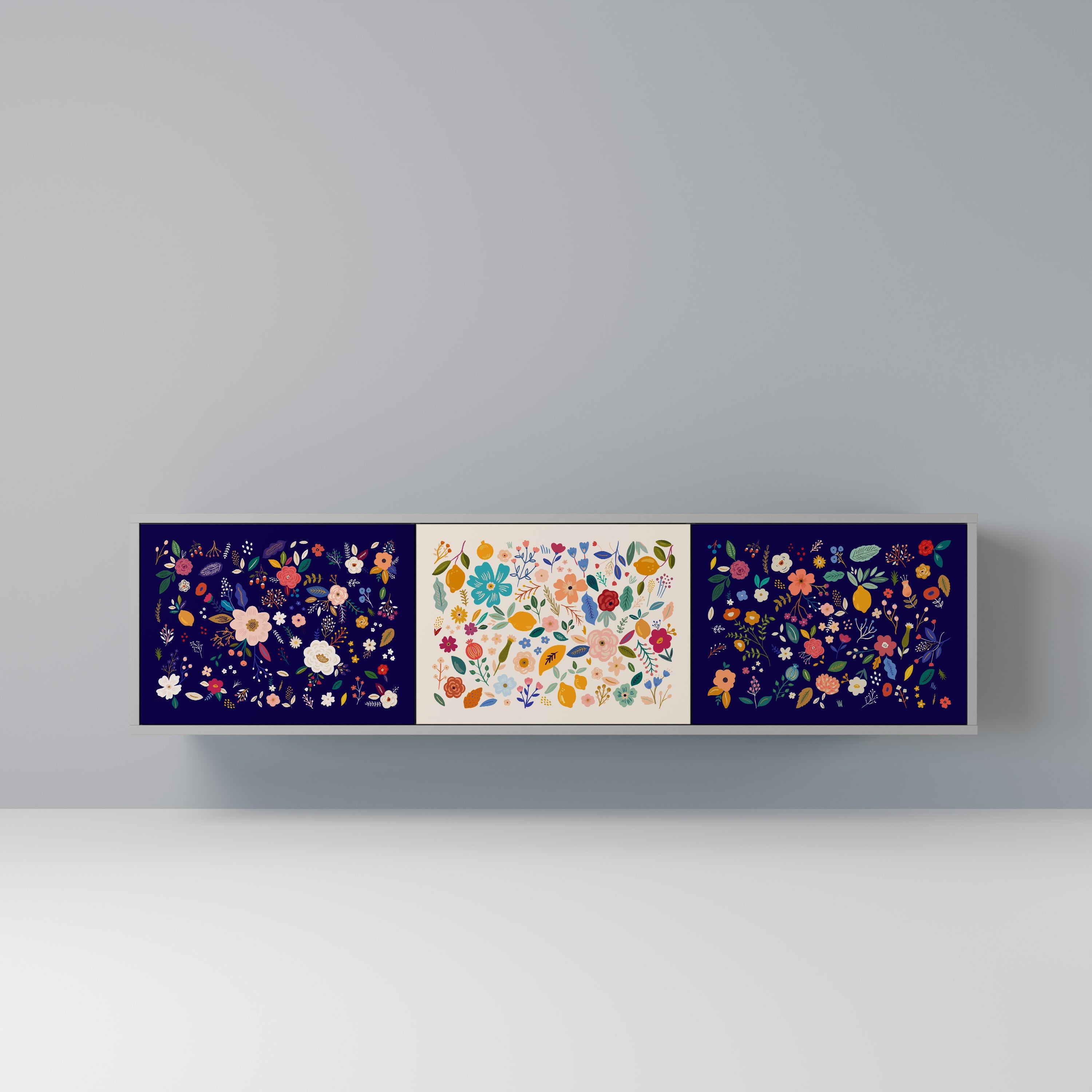 FLORAL COMBINATION TV-Lowboard mit 3 Türen in Grau