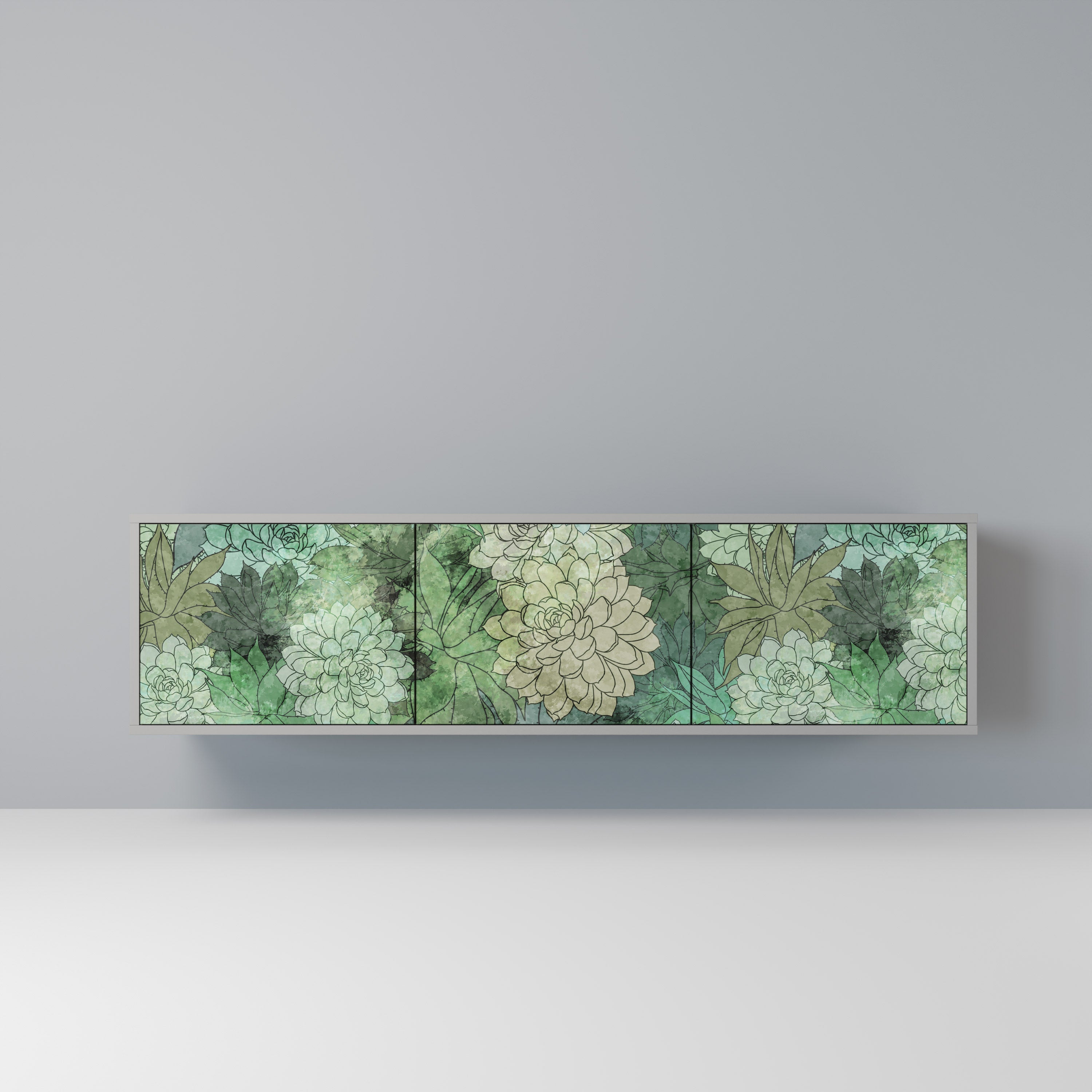 SUCCULENT CLUSTER TV-Lowboard mit 3 Türen in Grau