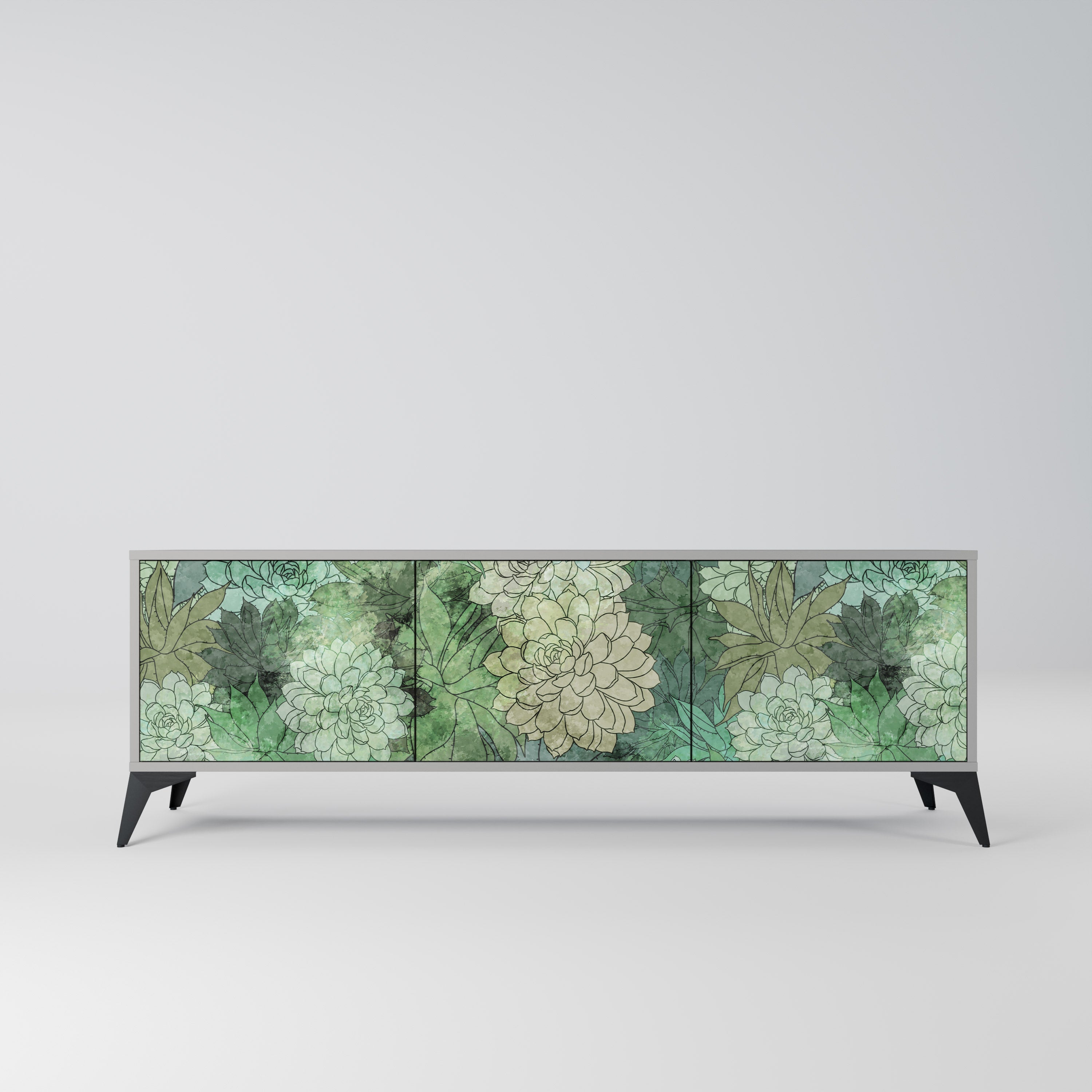 SUCCULENT CLUSTER TV-Lowboard mit 3 Türen in Grau