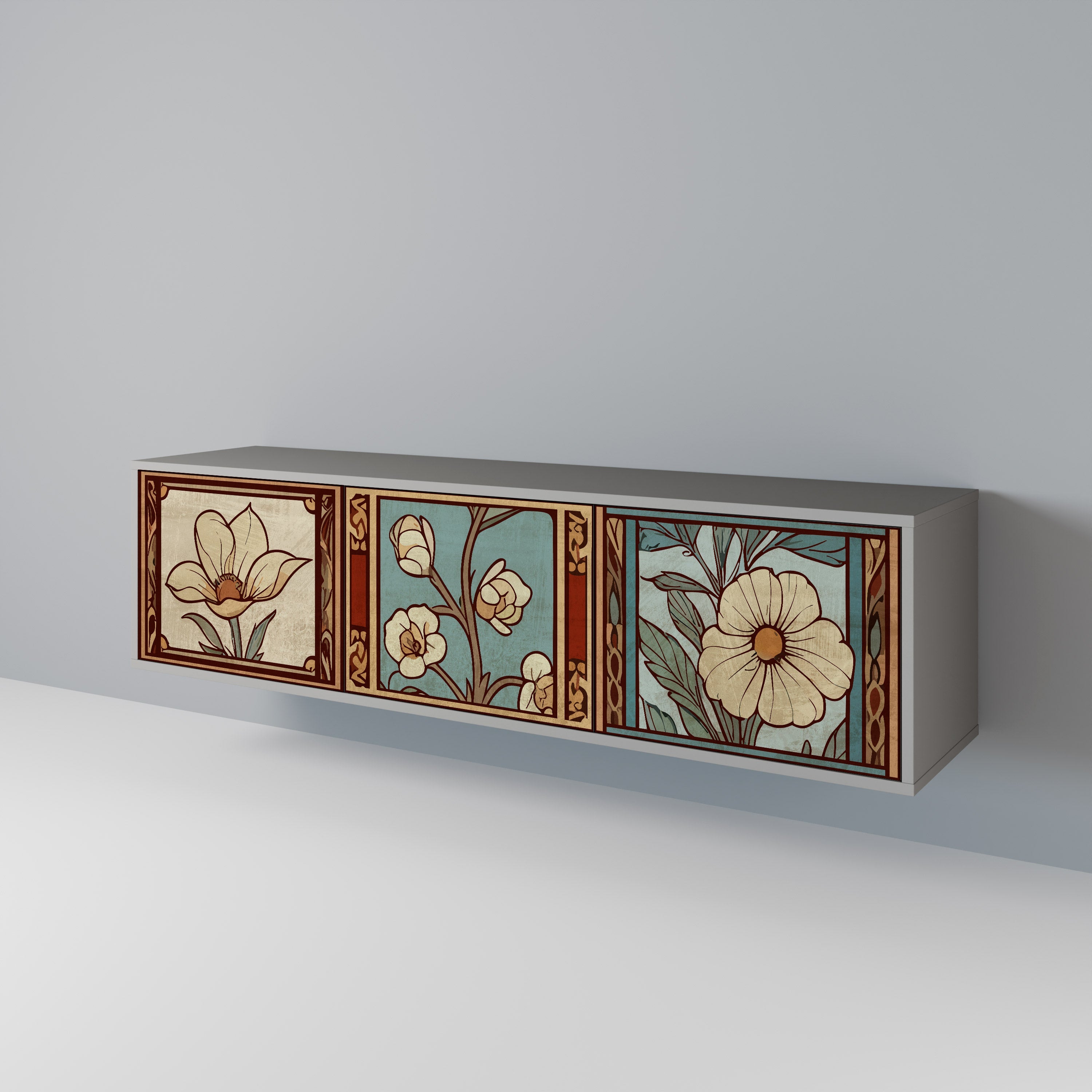 TIMELESS FLORA TV-Lowboard mit 3 Türen in Grau