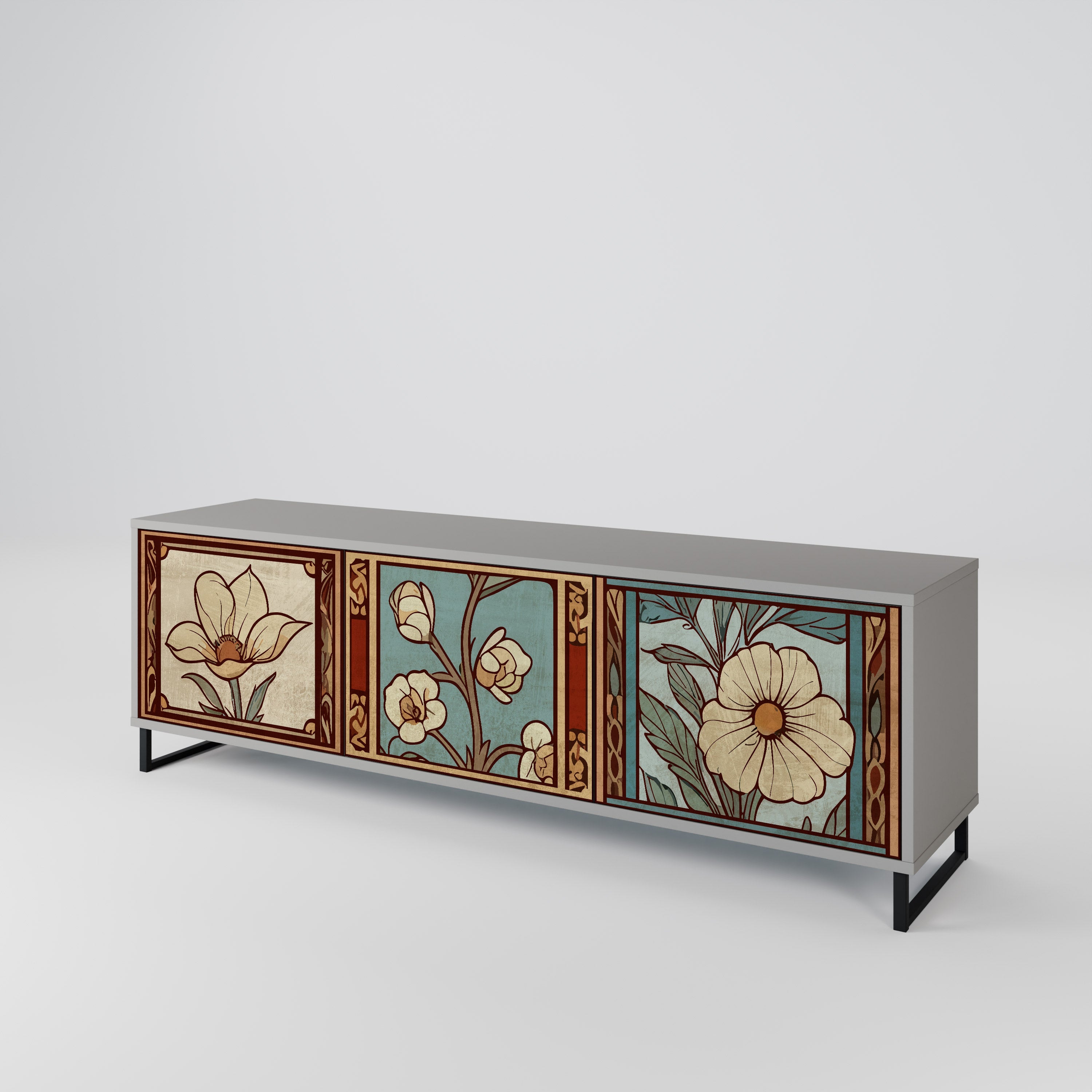 TIMELESS FLORA TV-Lowboard mit 3 Türen in Grau