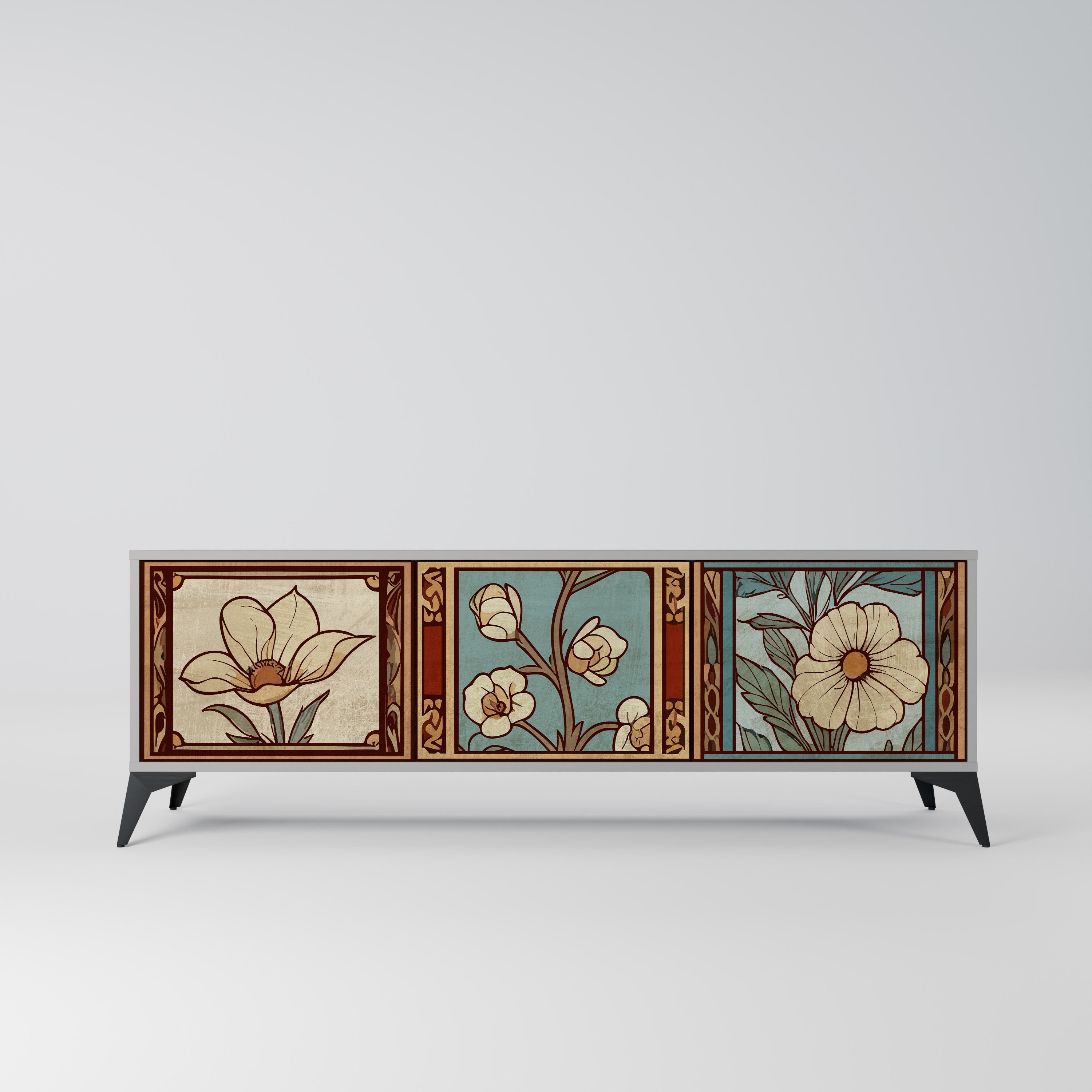 TIMELESS FLORA TV-Lowboard mit 3 Türen in Grau