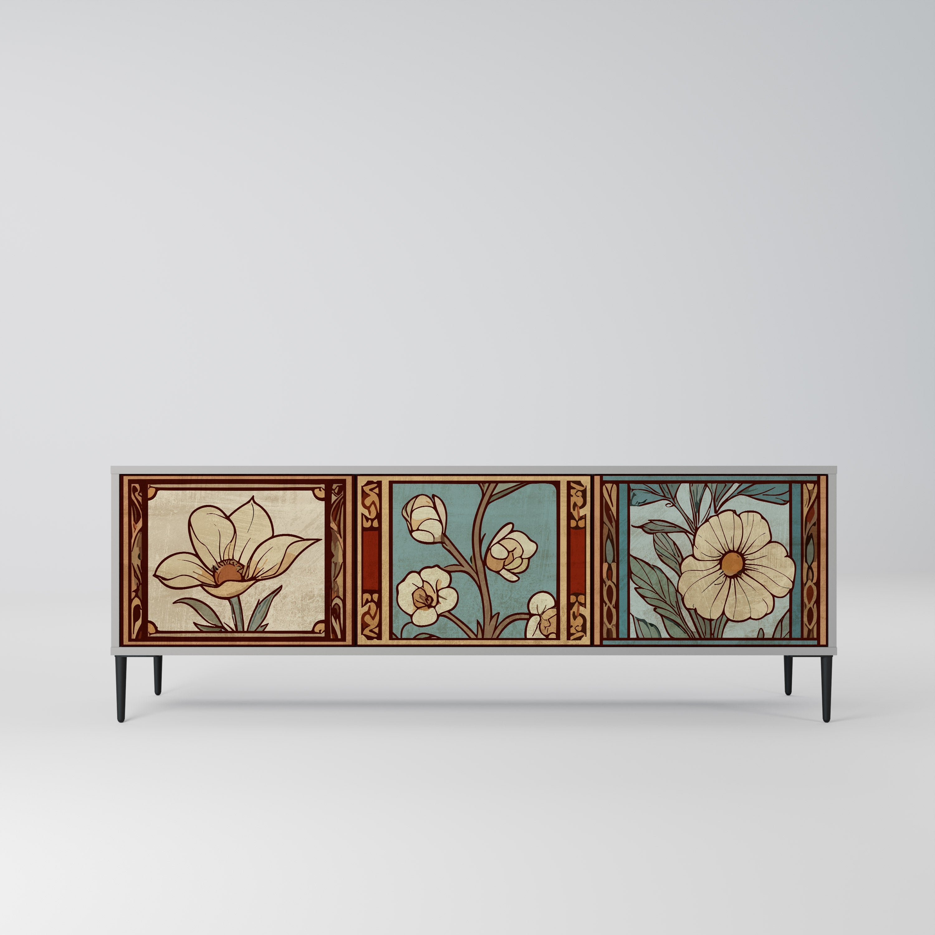 TIMELESS FLORA TV-Lowboard mit 3 Türen in Grau