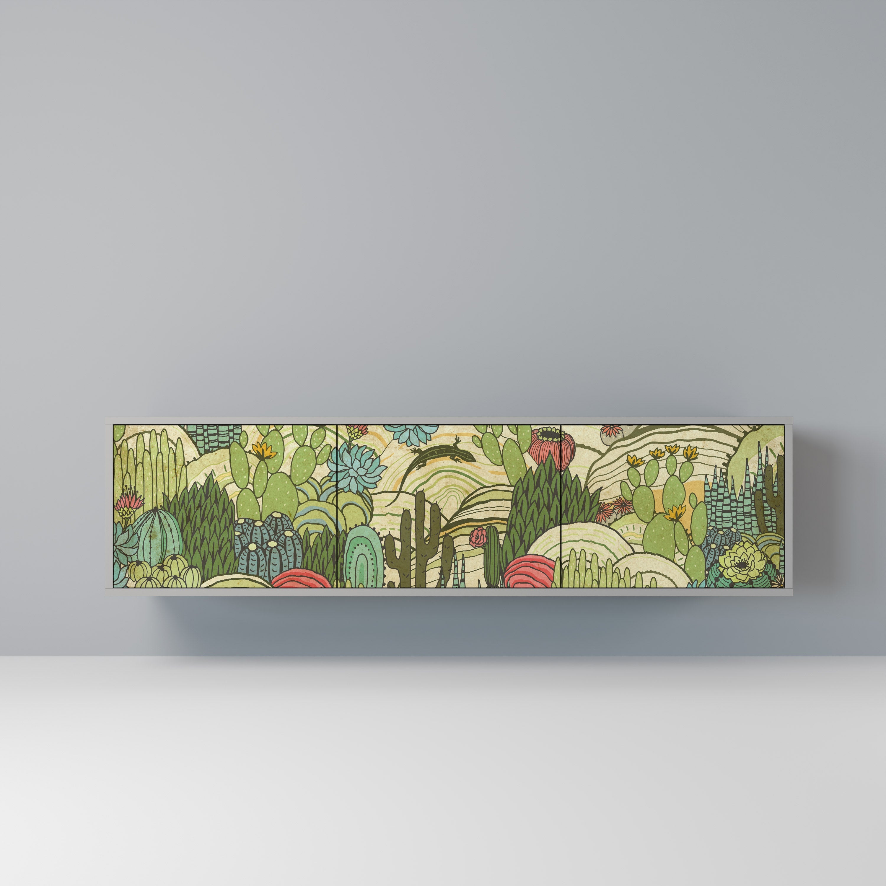 SUCCULENTS KALEIDOSCOPE TV-Lowboard mit 3 Türen in Grau