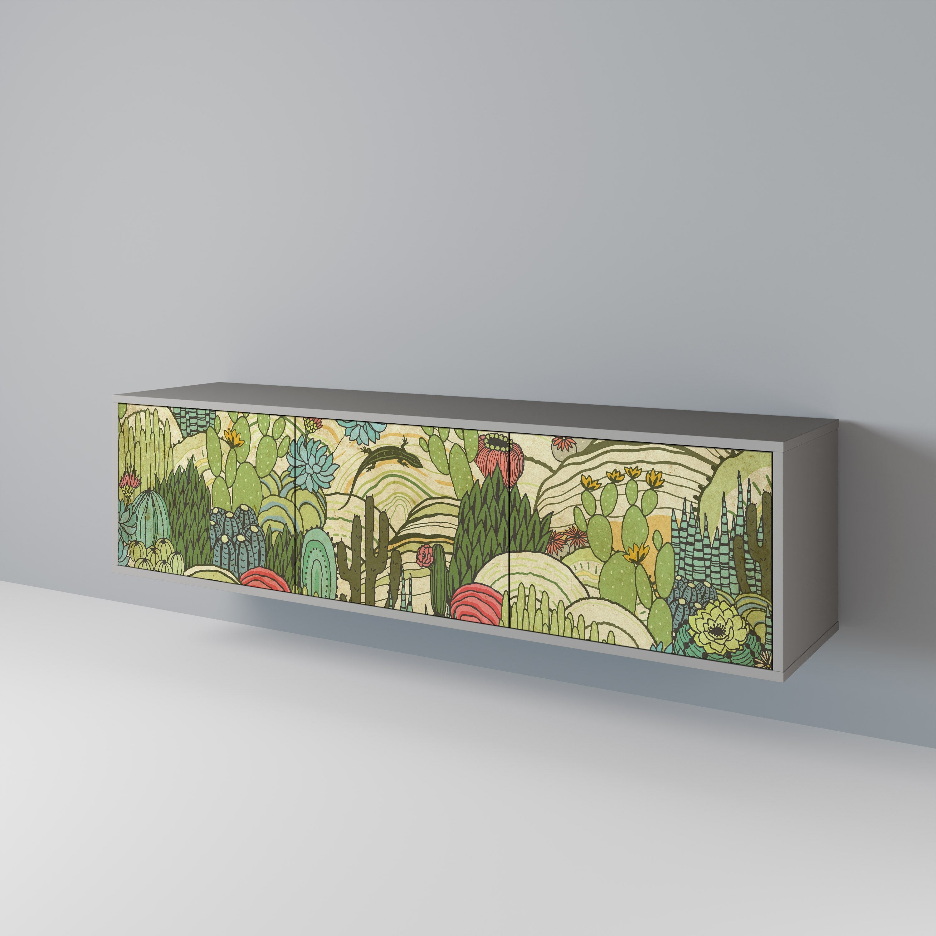 SUCCULENTS KALEIDOSCOPE TV-Lowboard mit 3 Türen in Grau