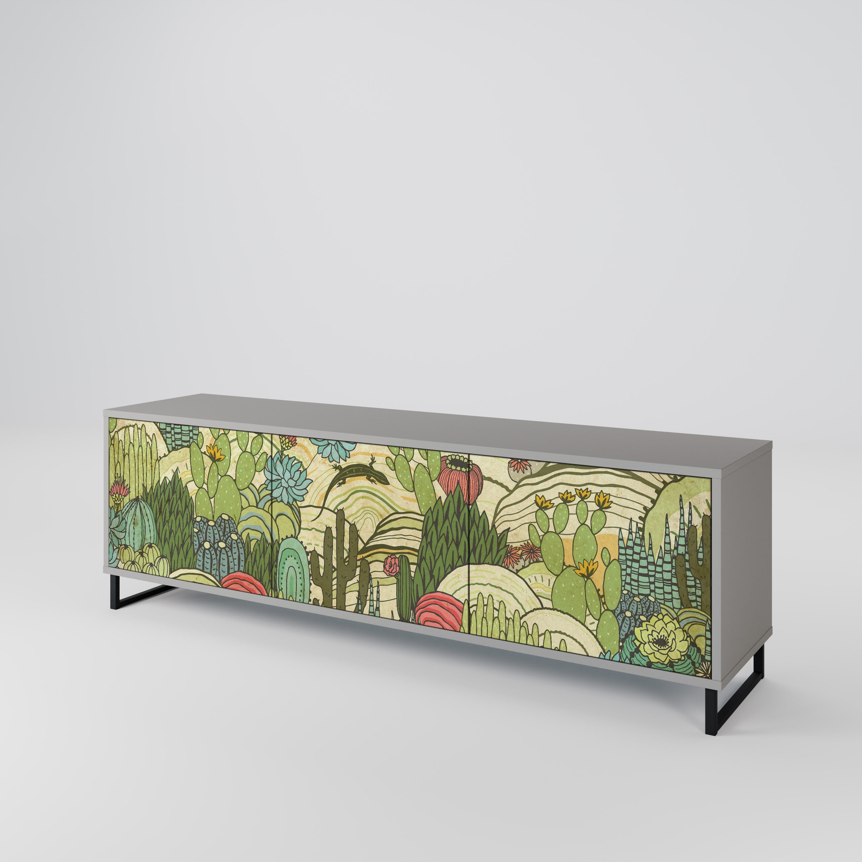 SUCCULENTS KALEIDOSCOPE TV-Lowboard mit 3 Türen in Grau