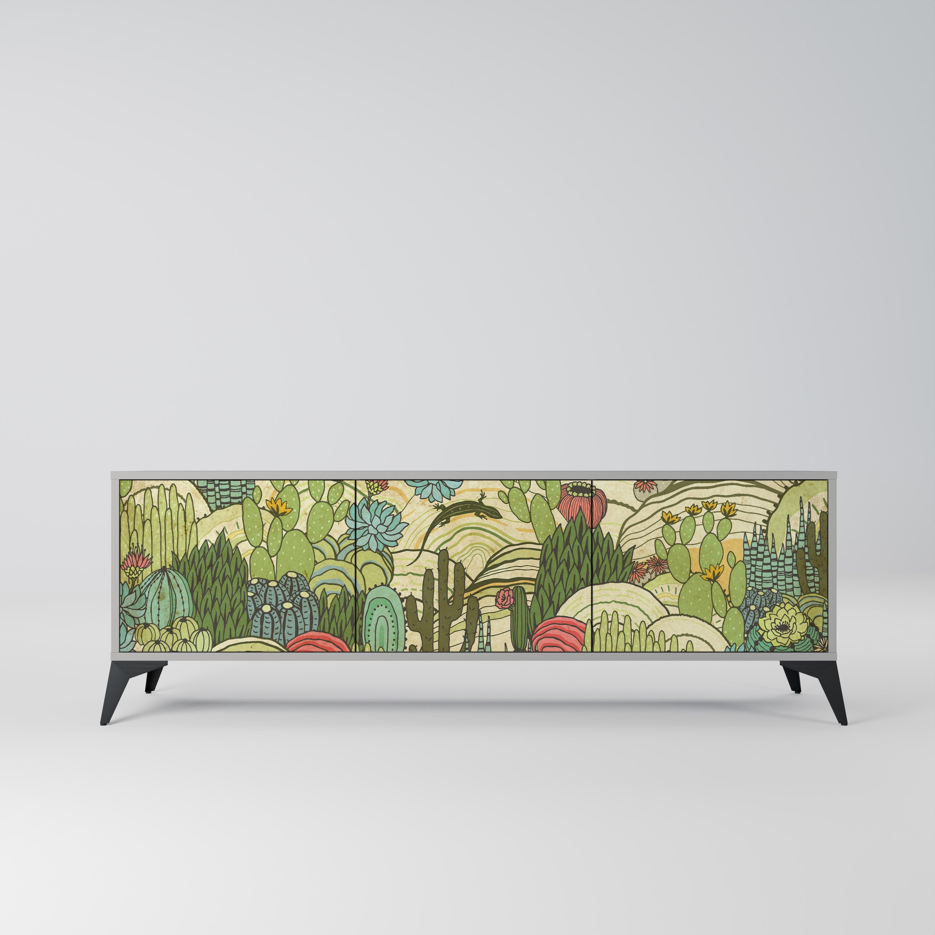 SUCCULENTS KALEIDOSCOPE TV-Lowboard mit 3 Türen in Grau