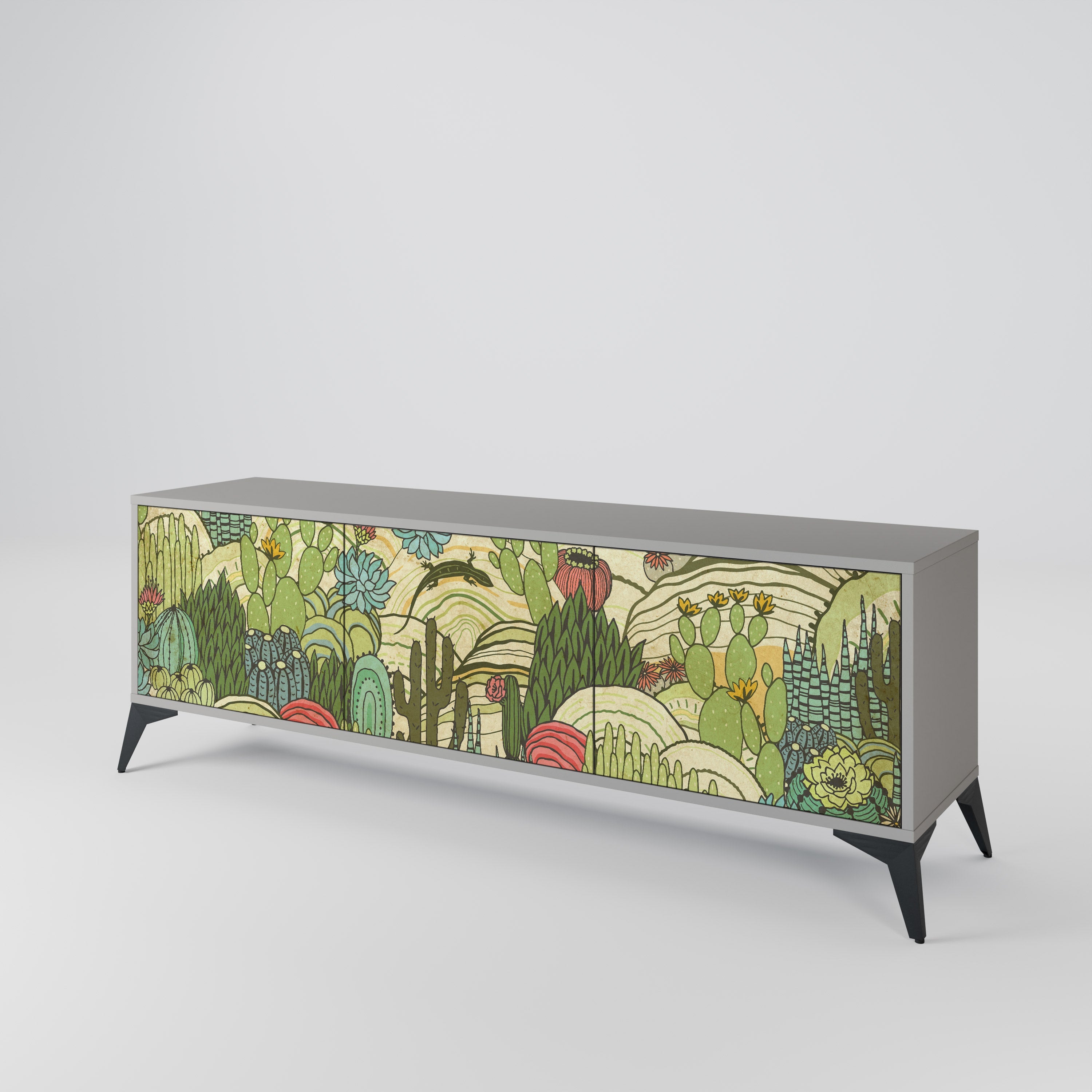 SUCCULENTS KALEIDOSCOPE TV-Lowboard mit 3 Türen in Grau