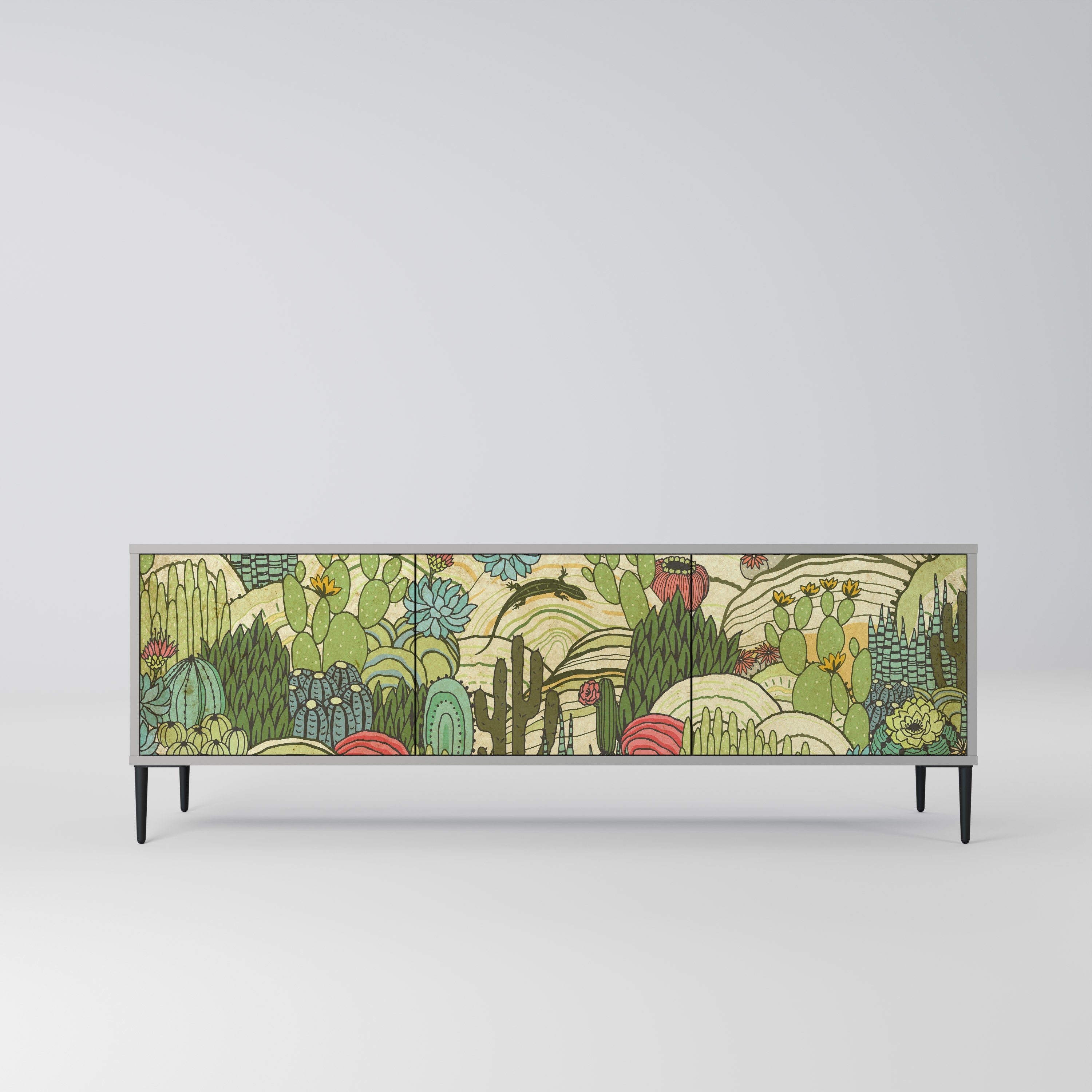 SUCCULENTS KALEIDOSCOPE TV-Lowboard mit 3 Türen in Grau