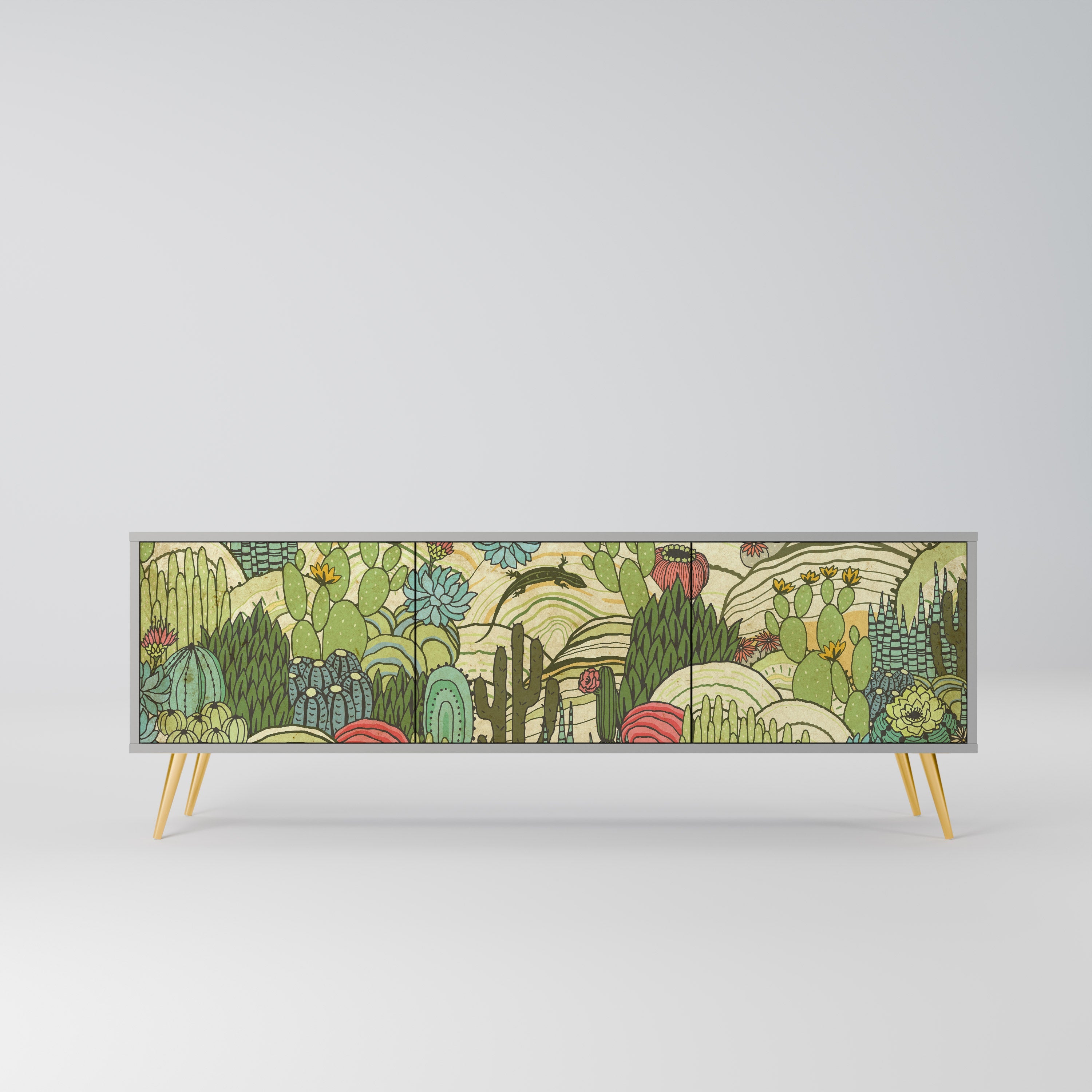 SUCCULENTS KALEIDOSCOPE TV-Lowboard mit 3 Türen in Grau