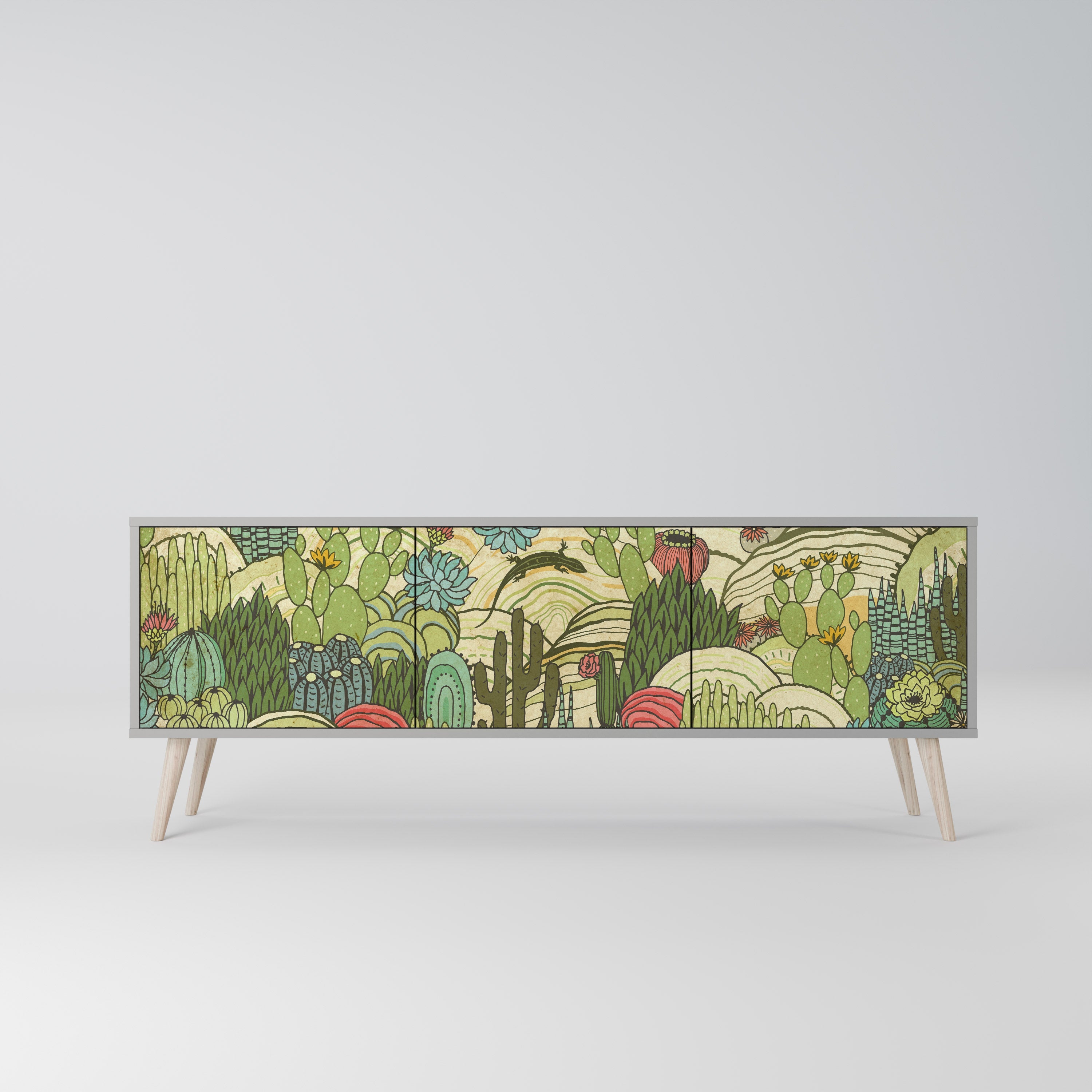 SUCCULENTS KALEIDOSCOPE TV-Lowboard mit 3 Türen in Grau