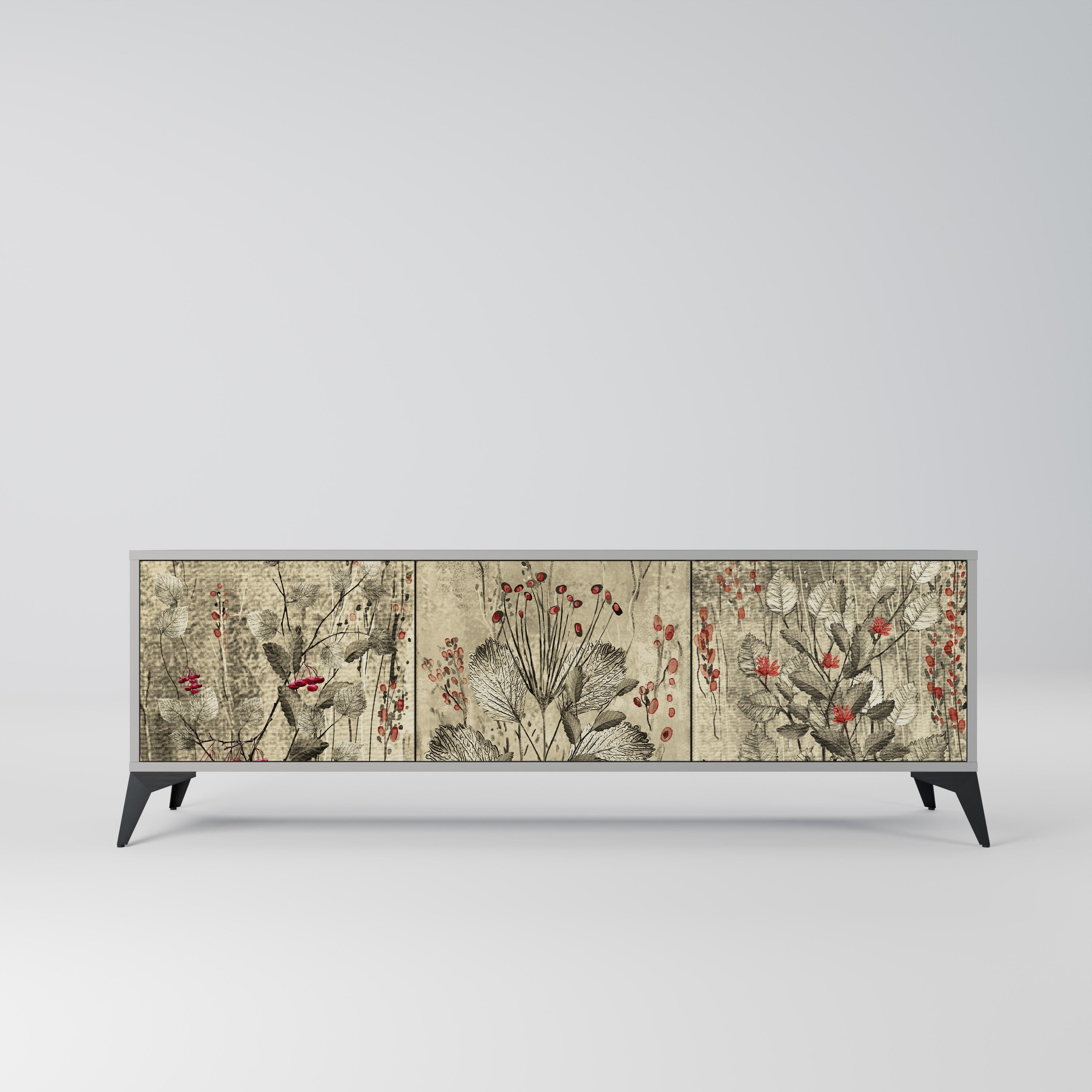 HERBAL GRACE TV-Lowboard mit 3 Türen in Grau