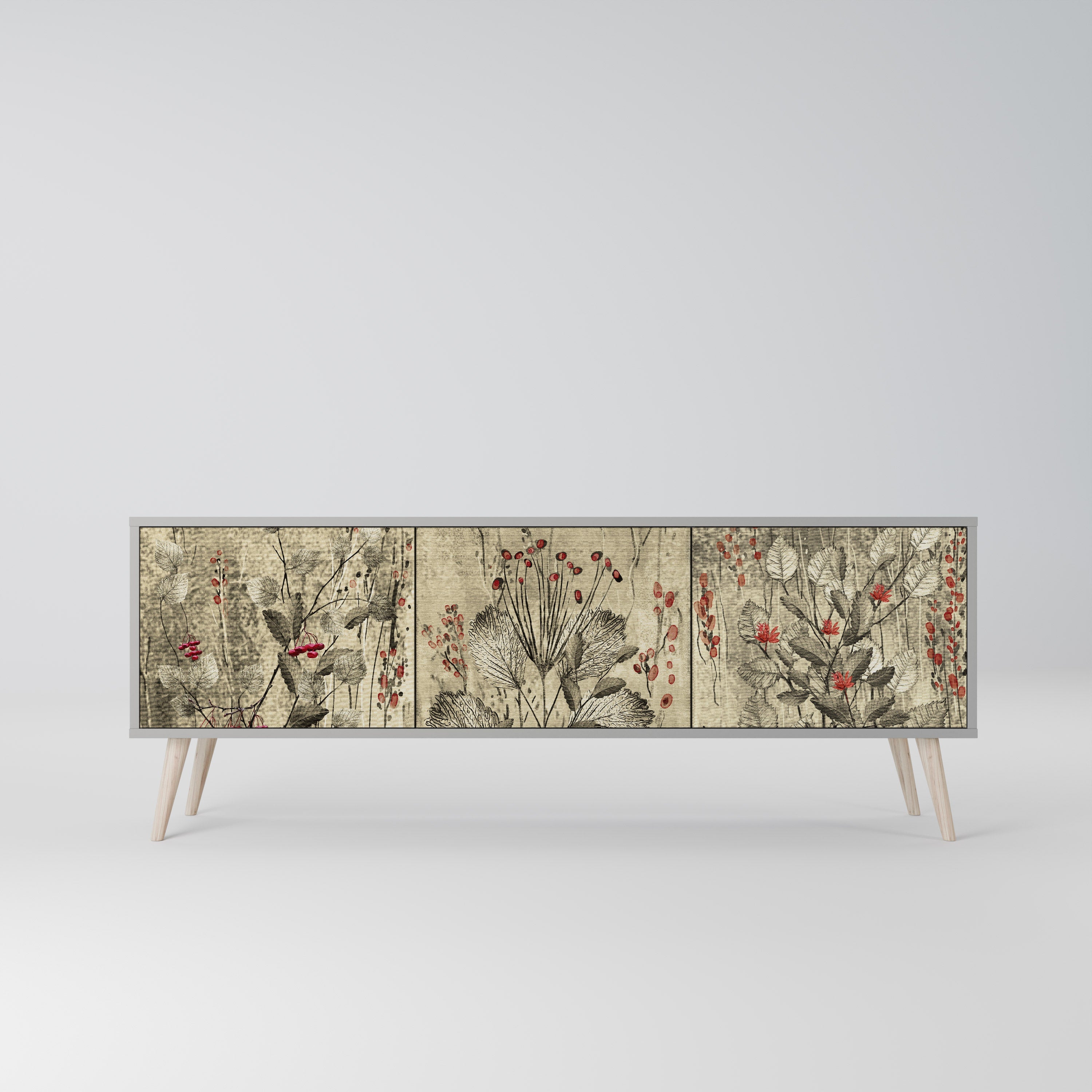 HERBAL GRACE TV-Lowboard mit 3 Türen in Grau