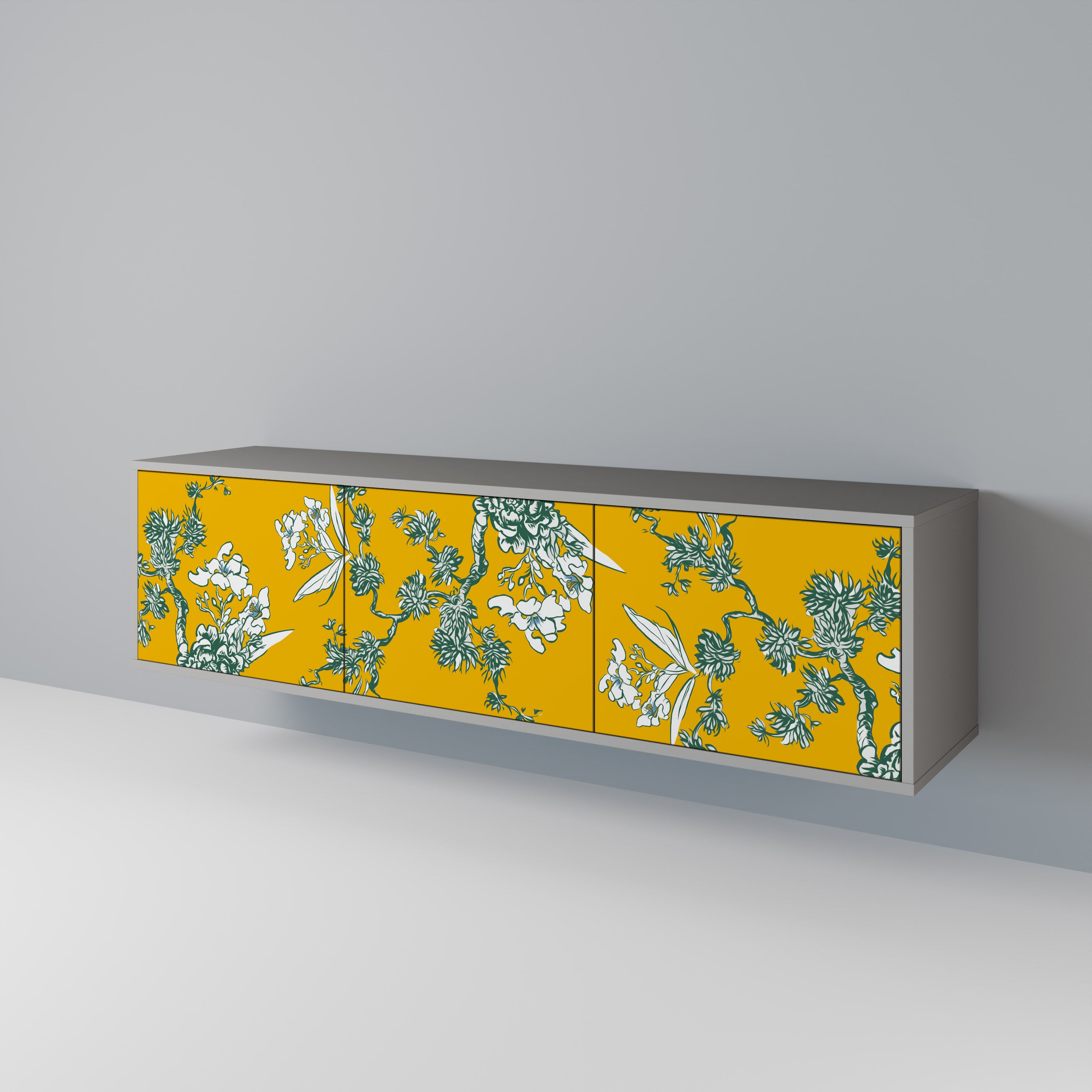 YELLOW CHINOISERIE 3-Door TV Cabinet