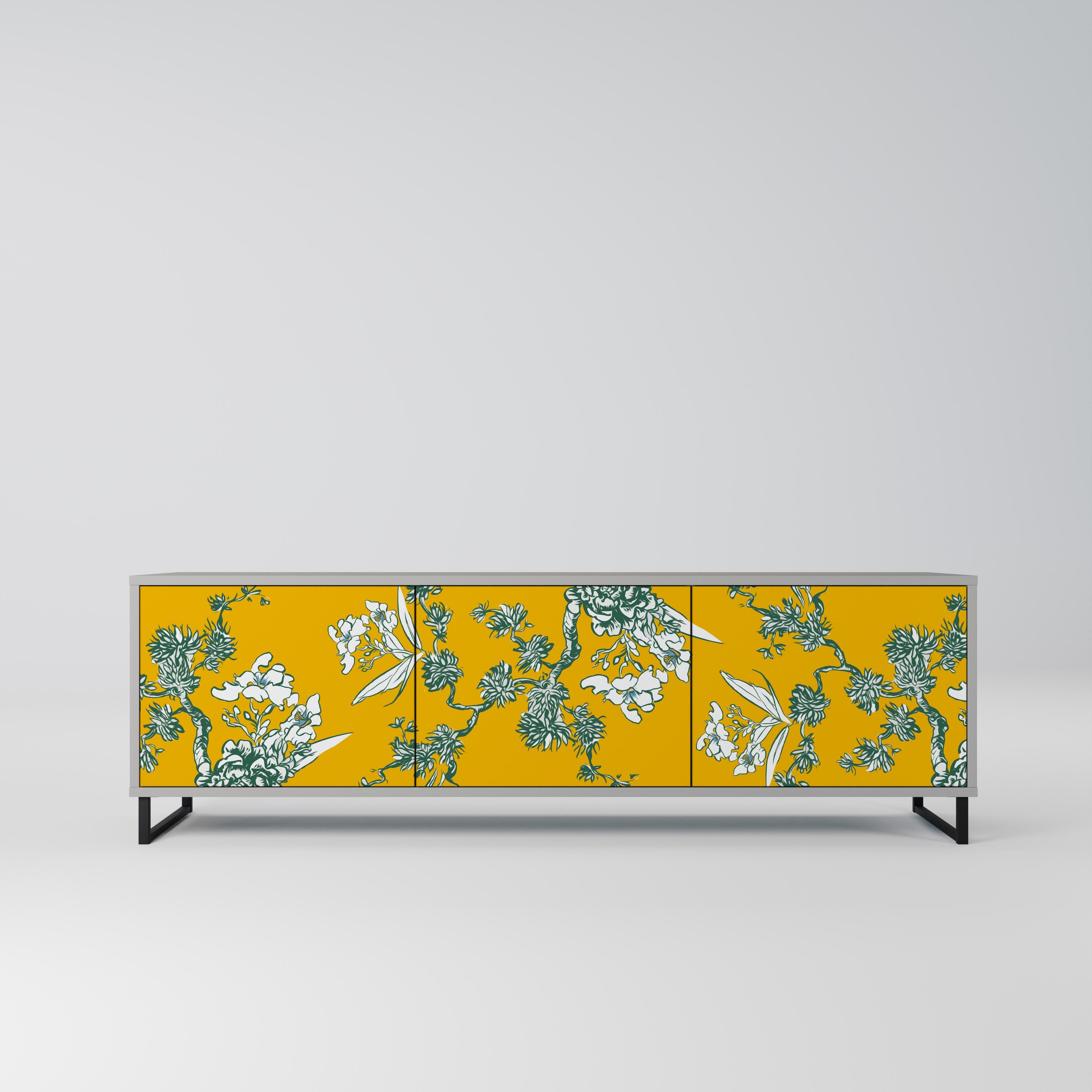 YELLOW CHINOISERIE TV-Lowboard mit 3 Türen in Grau