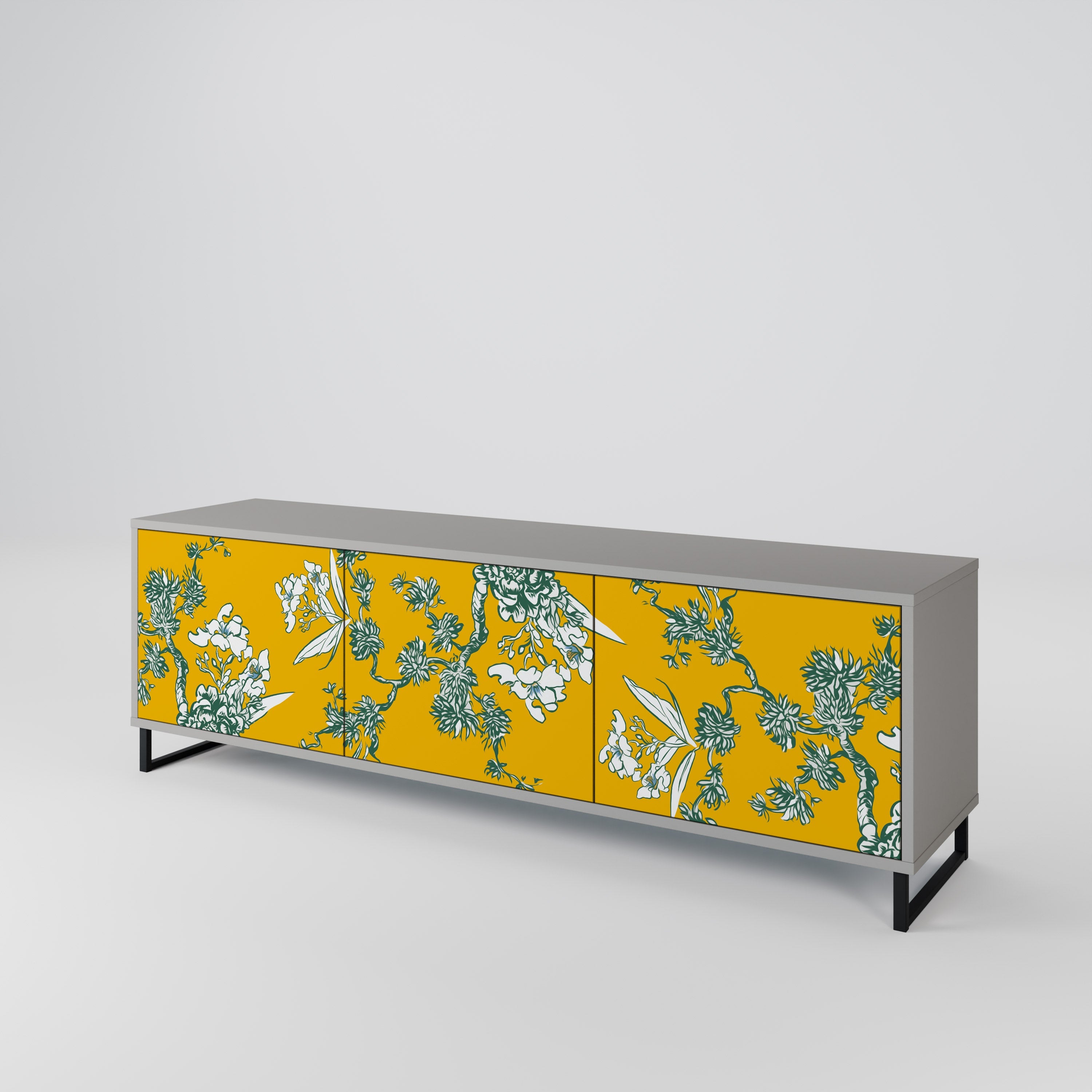 YELLOW CHINOISERIE TV-Lowboard mit 3 Türen in Grau