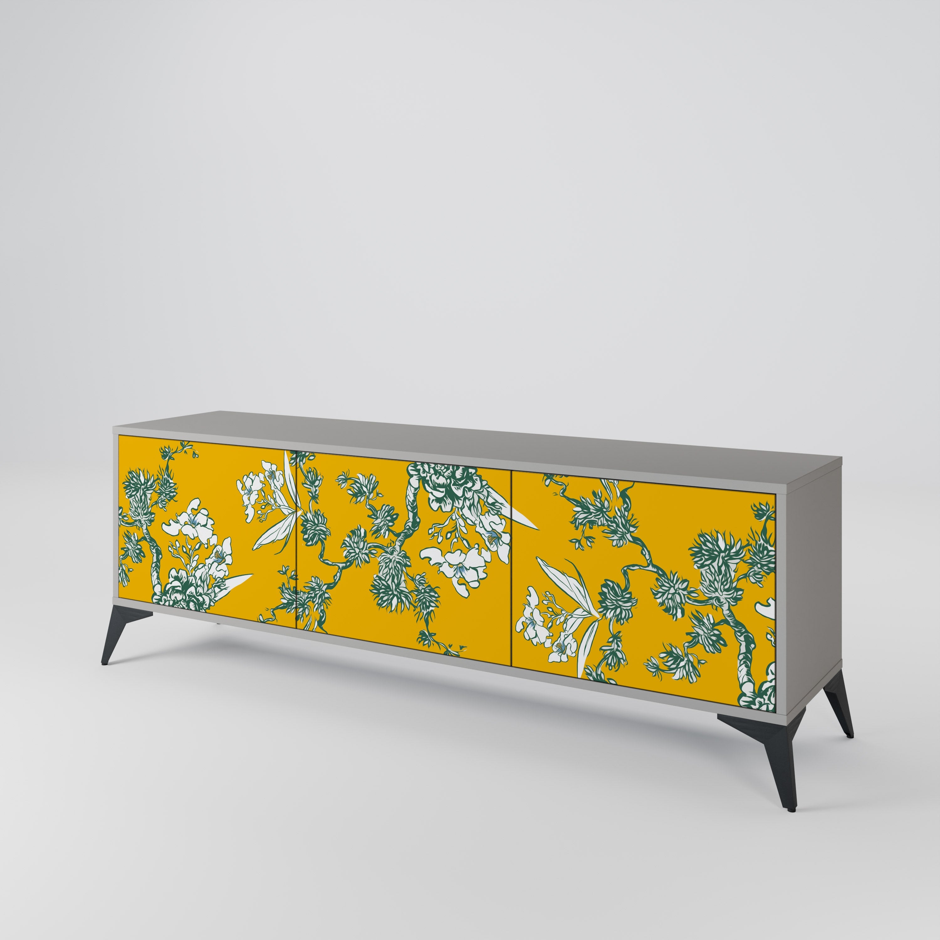 YELLOW CHINOISERIE TV-Lowboard mit 3 Türen in Grau