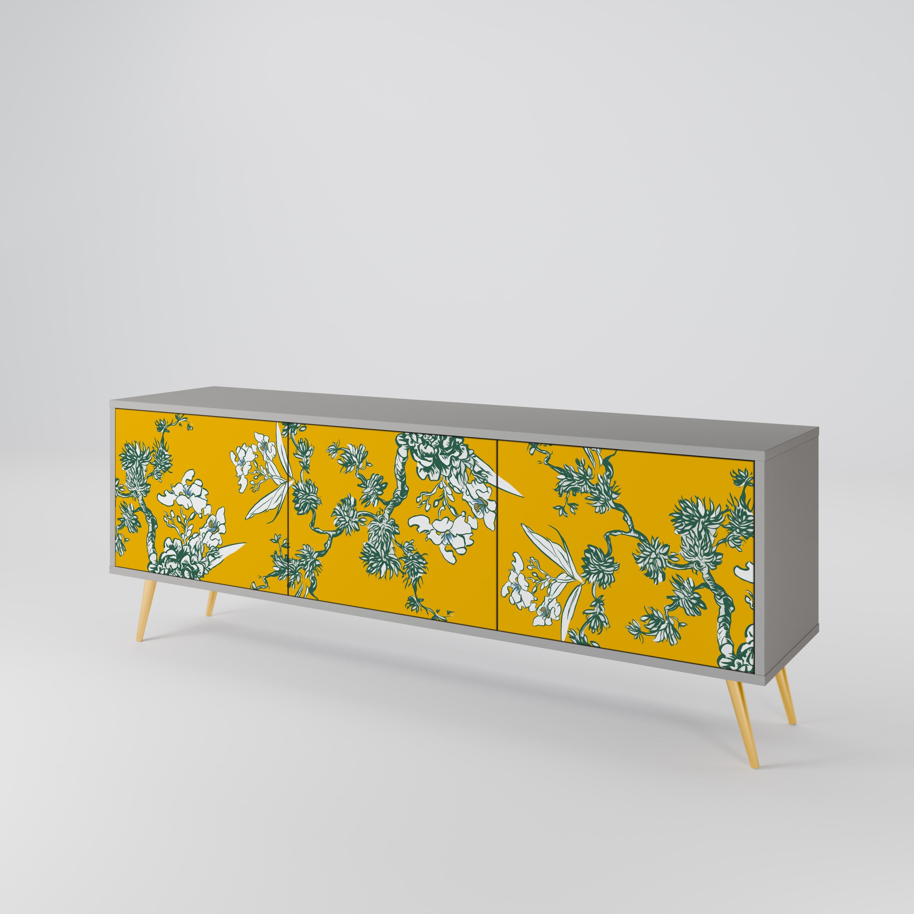 YELLOW CHINOISERIE TV-Lowboard mit 3 Türen in Grau
