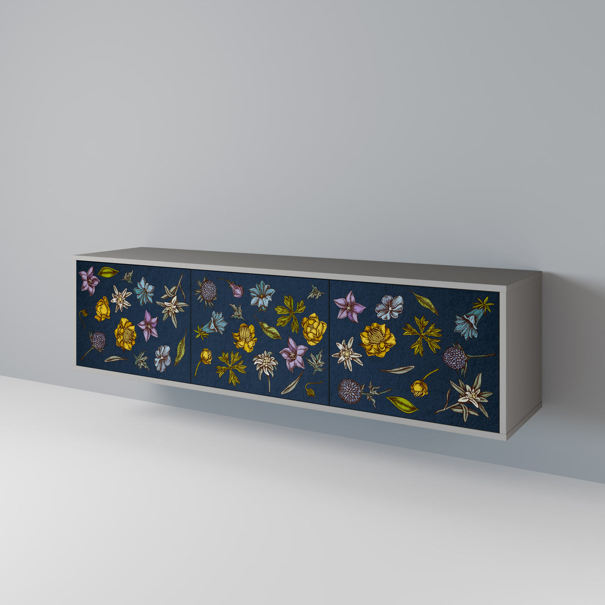 FLOWERS ON NAVY BLUE 3-türiges TV-Lowboard