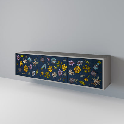FLOWERS ON NAVY BLUE 3-türiges TV-Lowboard