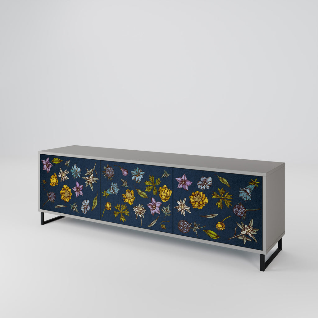 FLOWERS ON NAVY BLUE TV-Lowboard mit 3 Türen in Grau