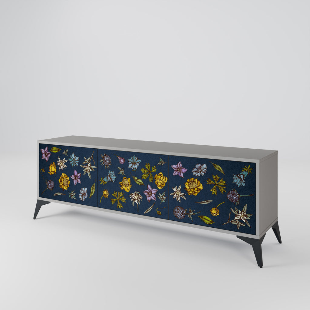 FLOWERS ON NAVY BLUE TV-Lowboard mit 3 Türen in Grau