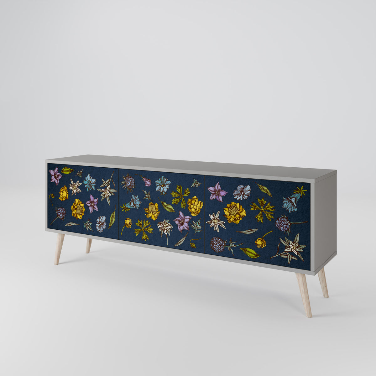 FLOWERS ON NAVY BLUE 3-türiges TV-Lowboard
