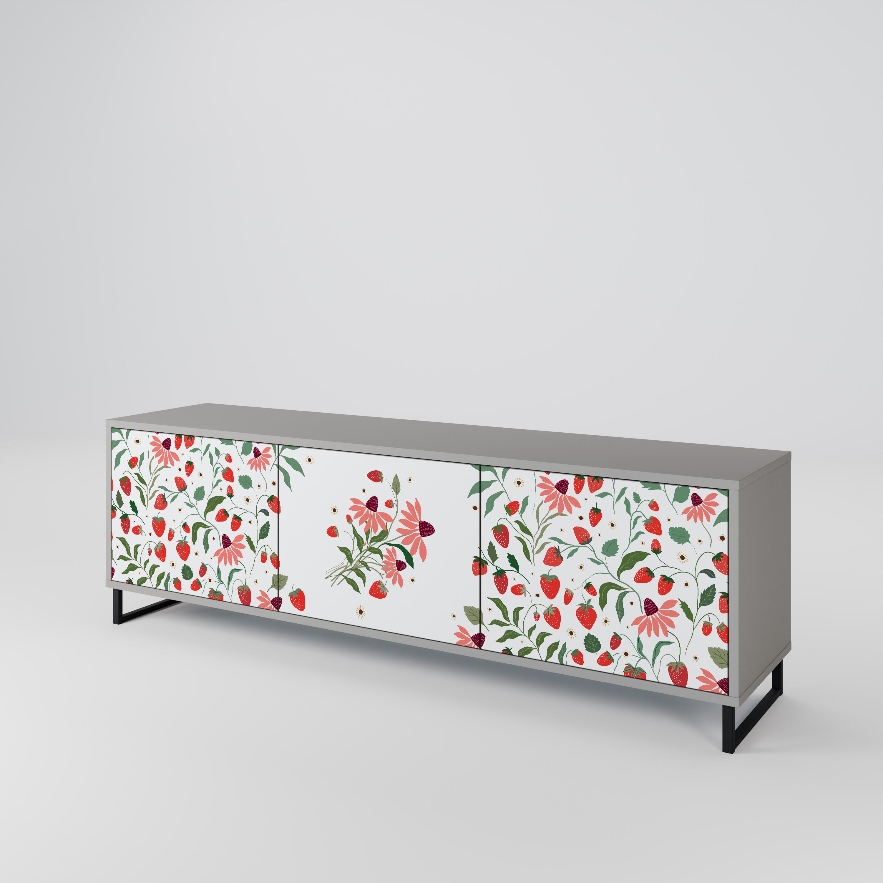 FLOWERS AND STRAWBERRIES 3-Door TV Cabinet