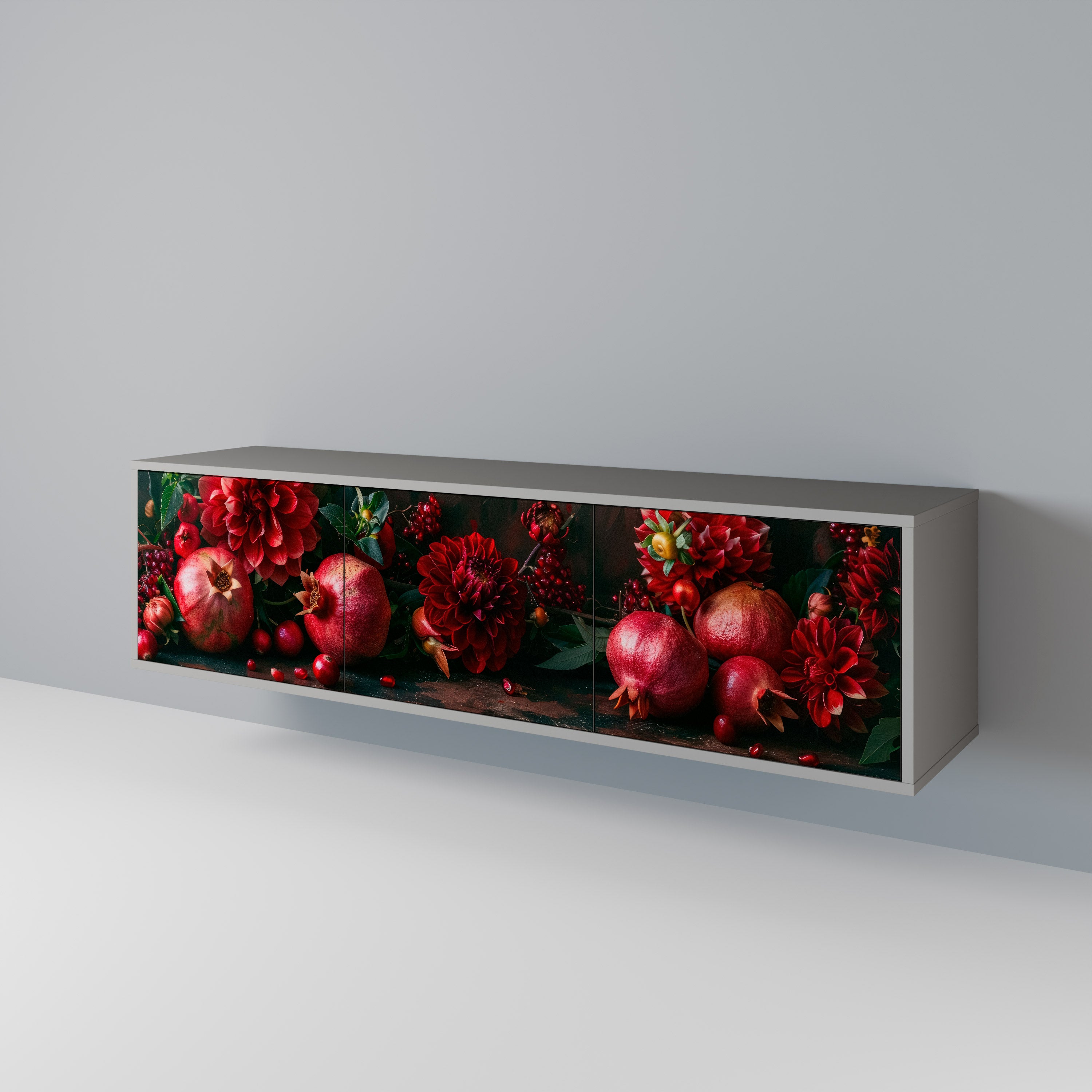 DAHLIAS AND POMEGRANATES 3-Door TV Cabinet
