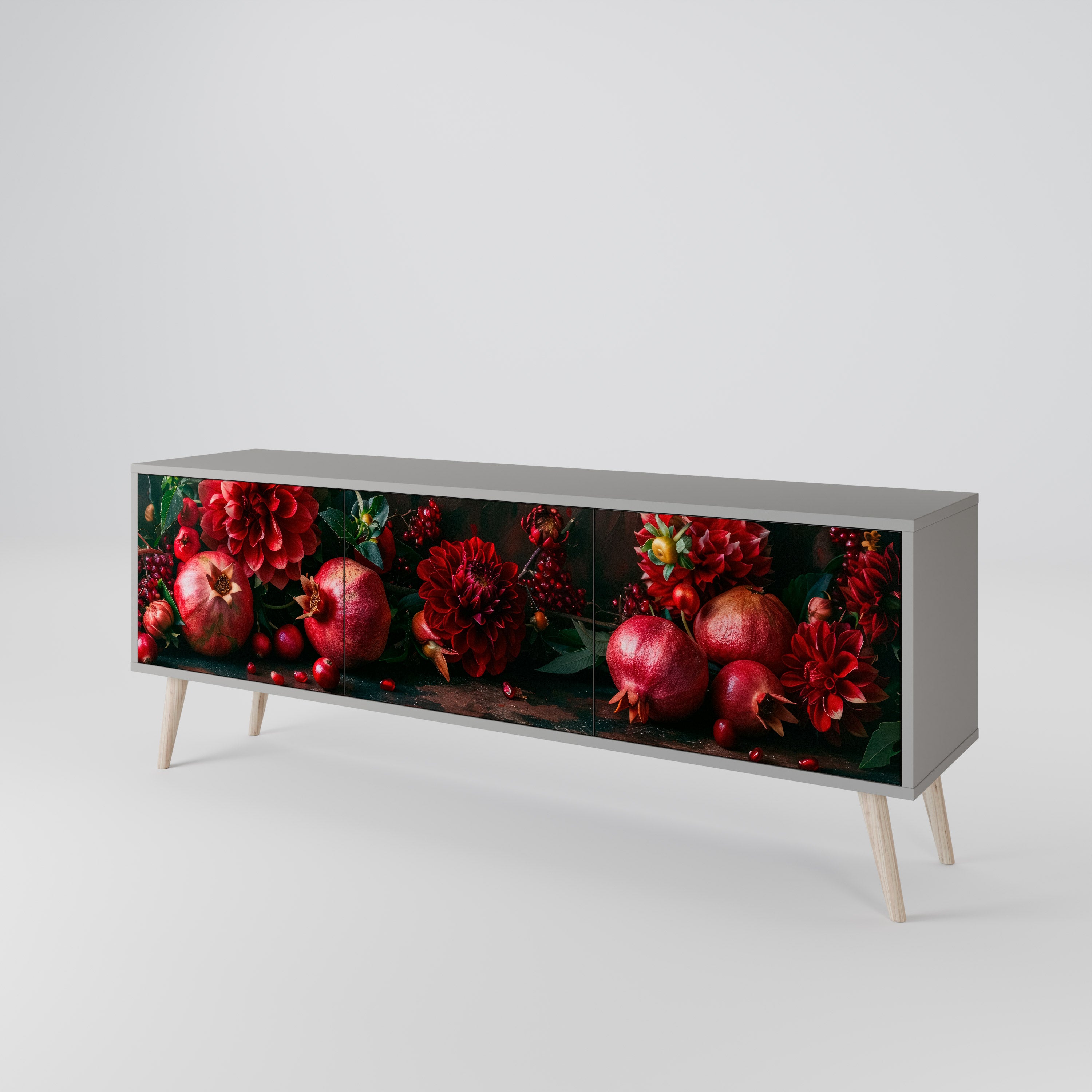 DAHLIAS AND POMEGRANATES 3-Door TV Cabinet