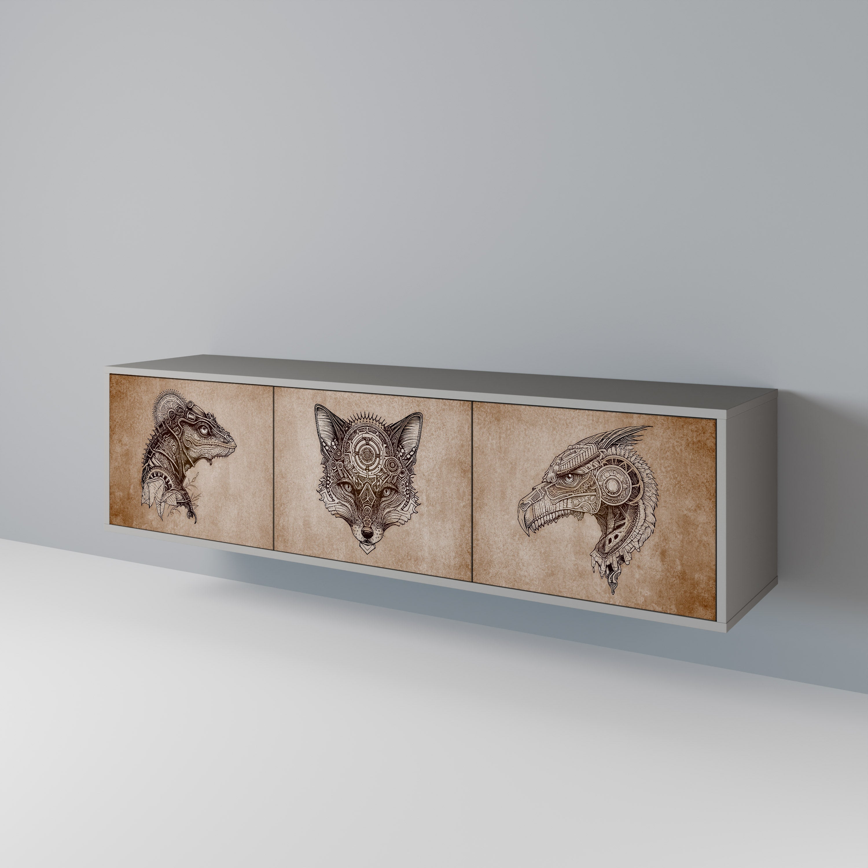 STEAMPUNK CLAN TV-Lowboard mit 3 Türen in Grau
