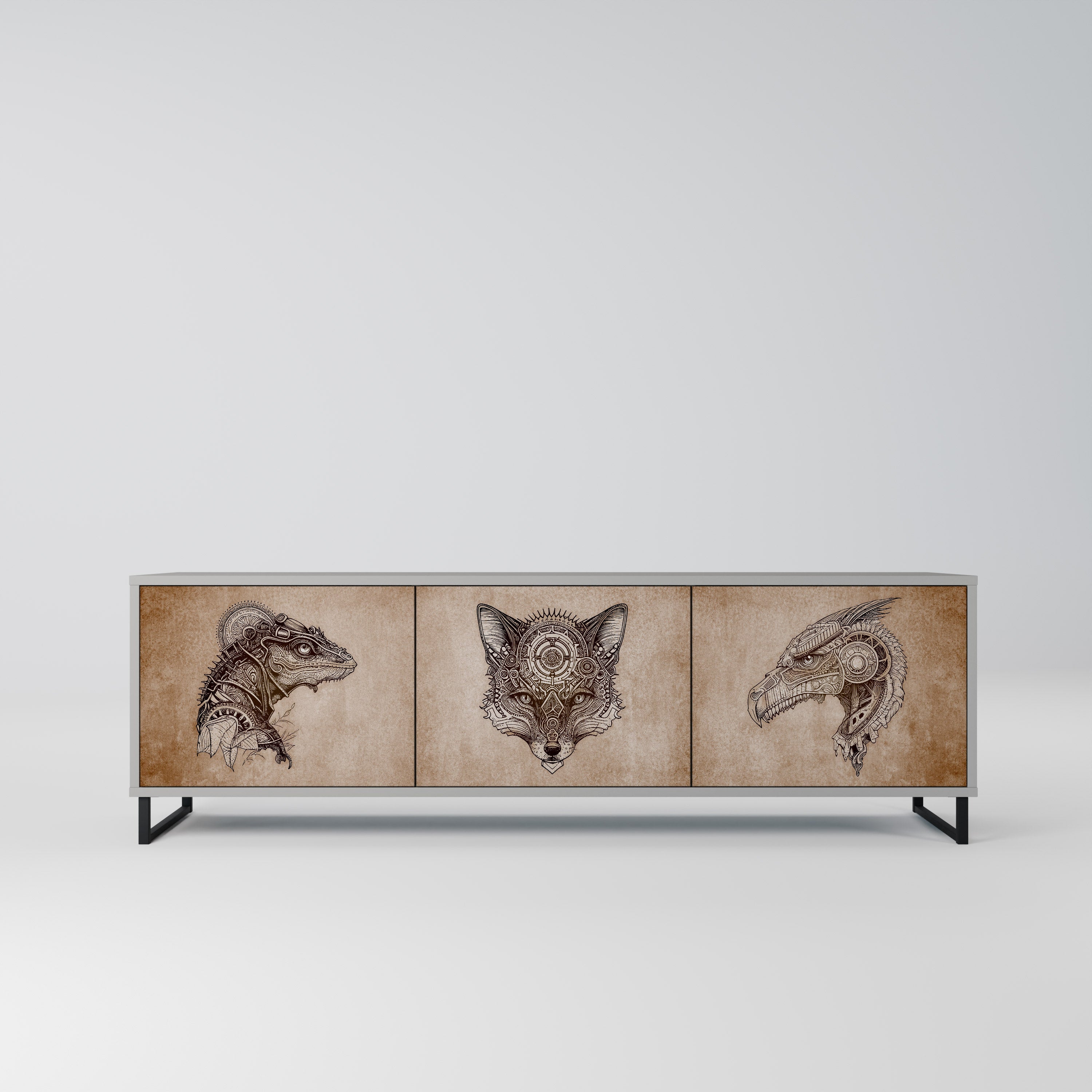 STEAMPUNK CLAN TV-Lowboard mit 3 Türen in Grau