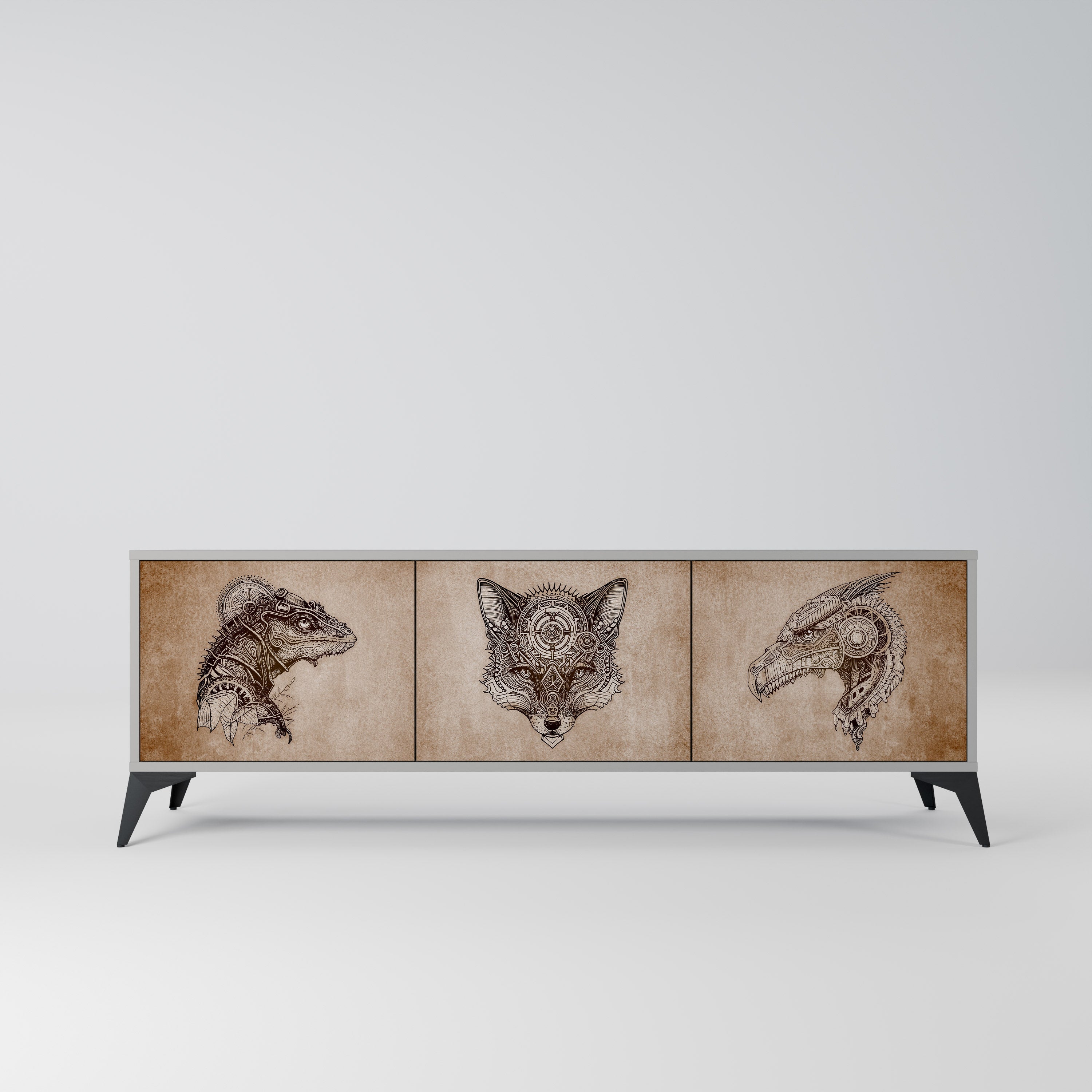 STEAMPUNK CLAN TV-Lowboard mit 3 Türen in Grau