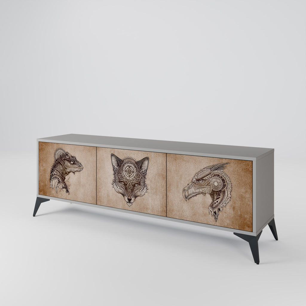 STEAMPUNK CLAN TV-Lowboard mit 3 Türen in Grau