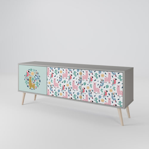 COLORFUL ALPACAS 3-Door TV Stand in Grey Finish