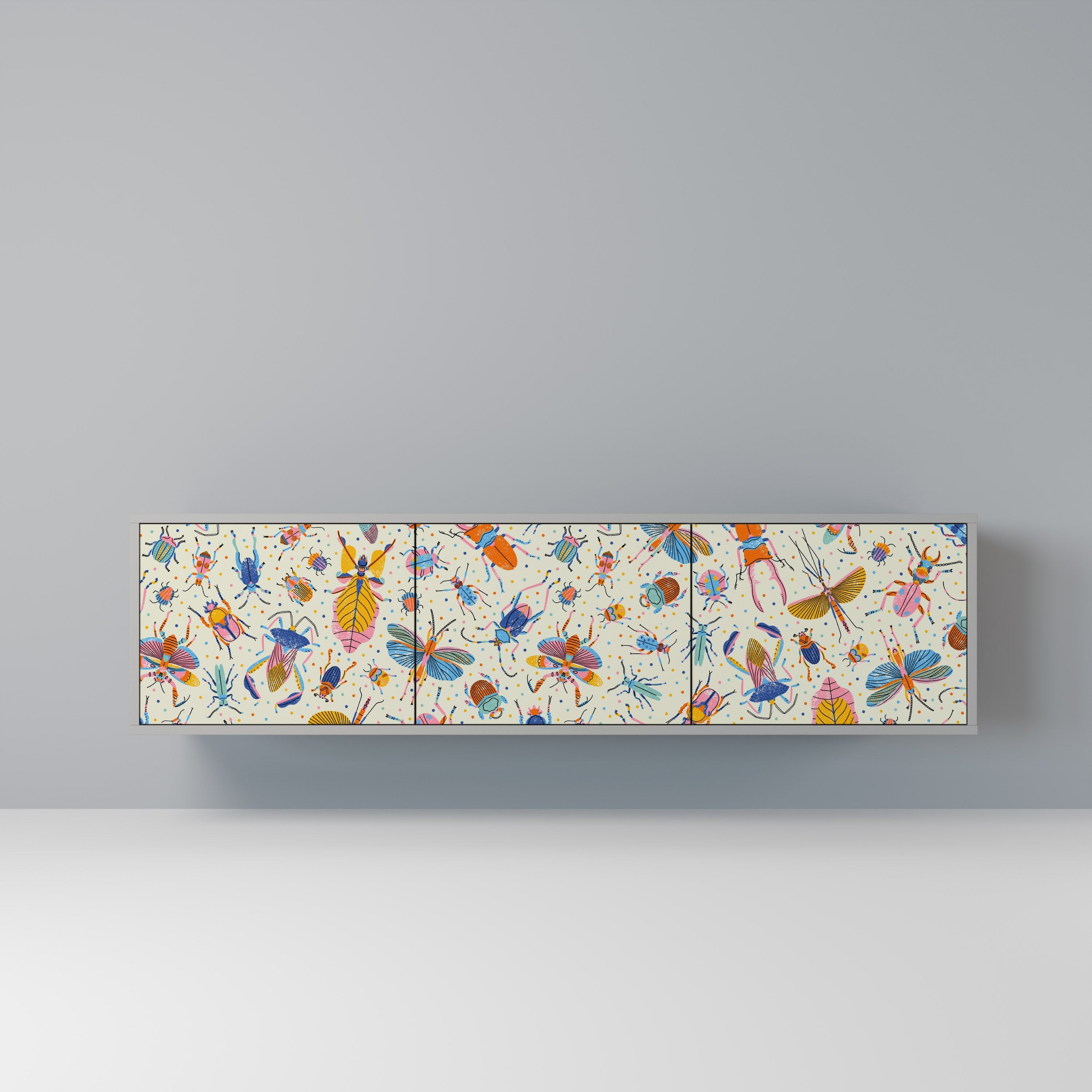 COLORFUL INSECTS TV-Lowboard mit 3 Türen in Grau