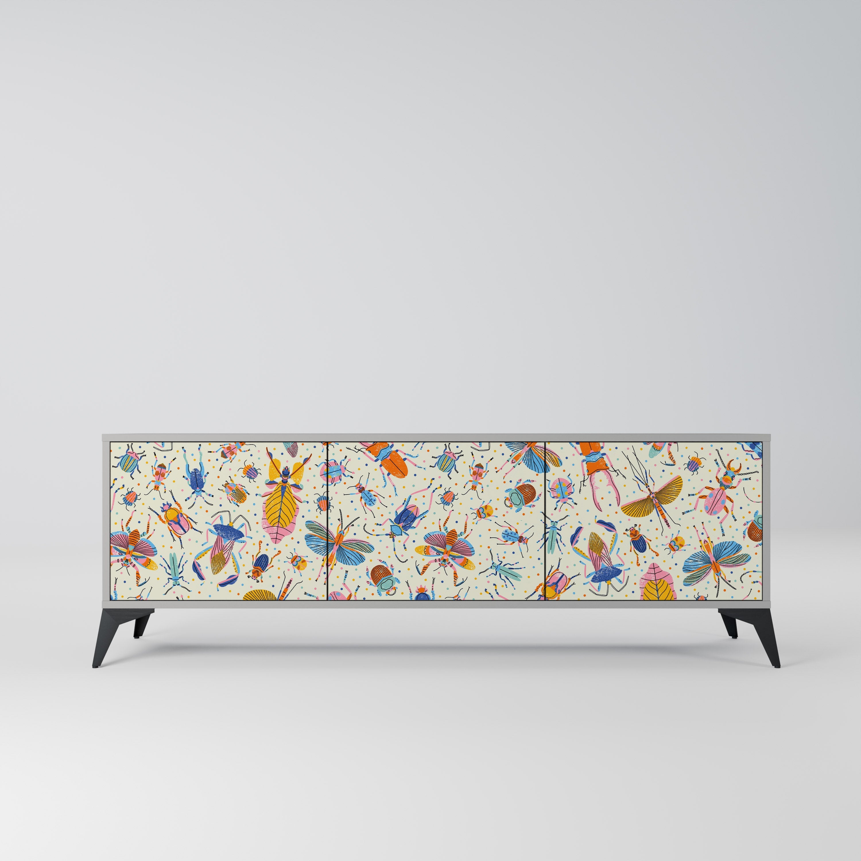 COLORFUL INSECTS TV-Lowboard mit 3 Türen in Grau
