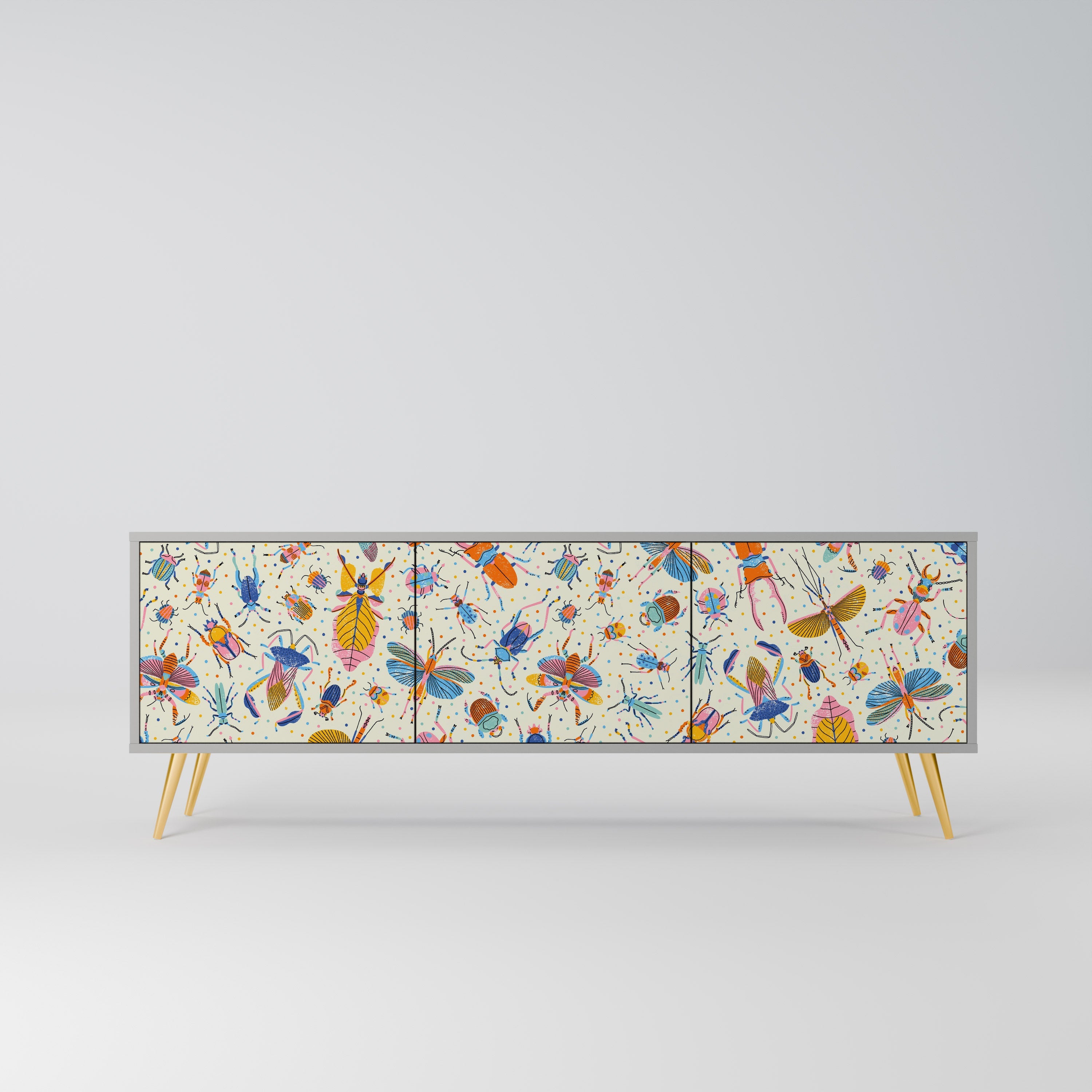 COLORFUL INSECTS TV-Lowboard mit 3 Türen in Grau