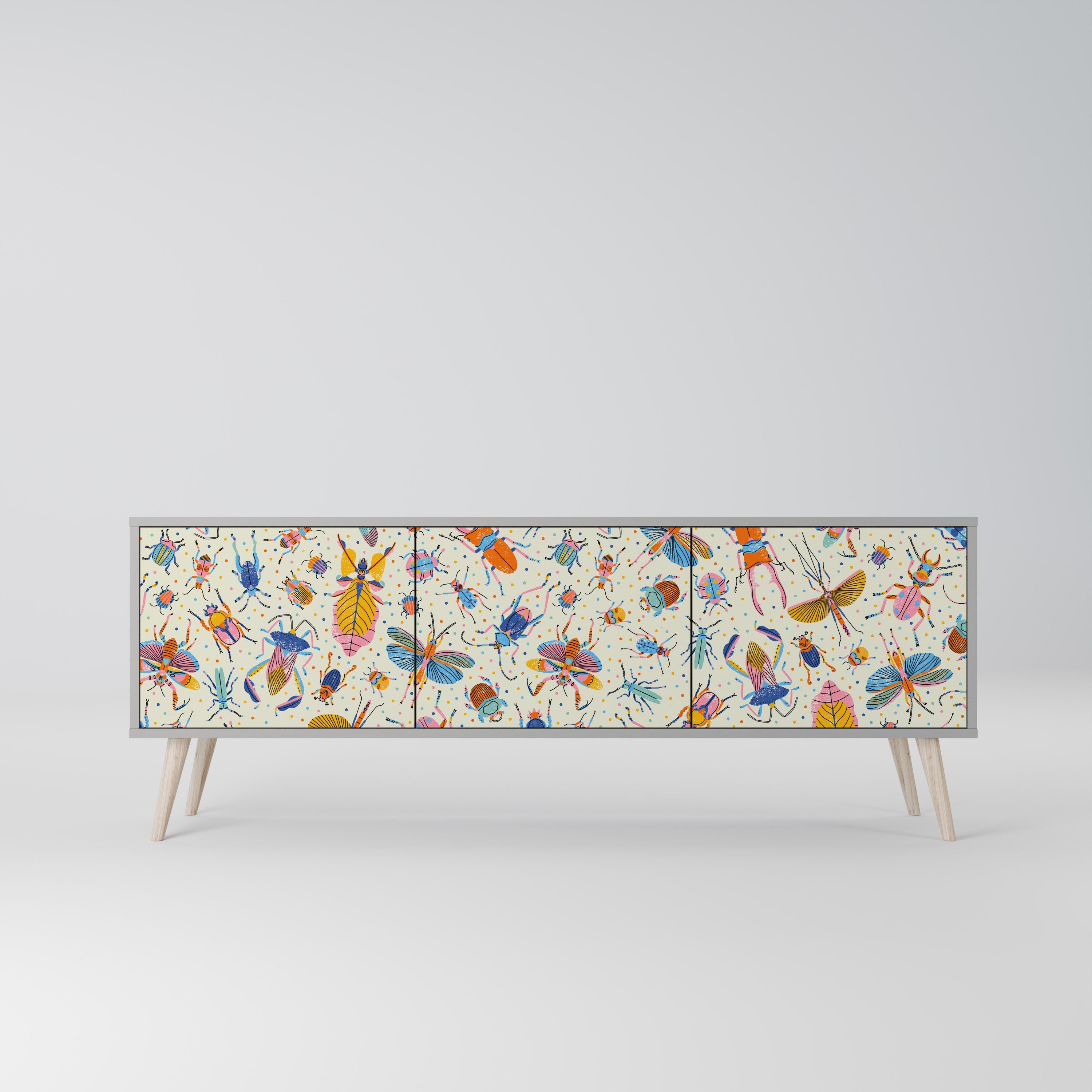 COLORFUL INSECTS TV-Lowboard mit 3 Türen in Grau