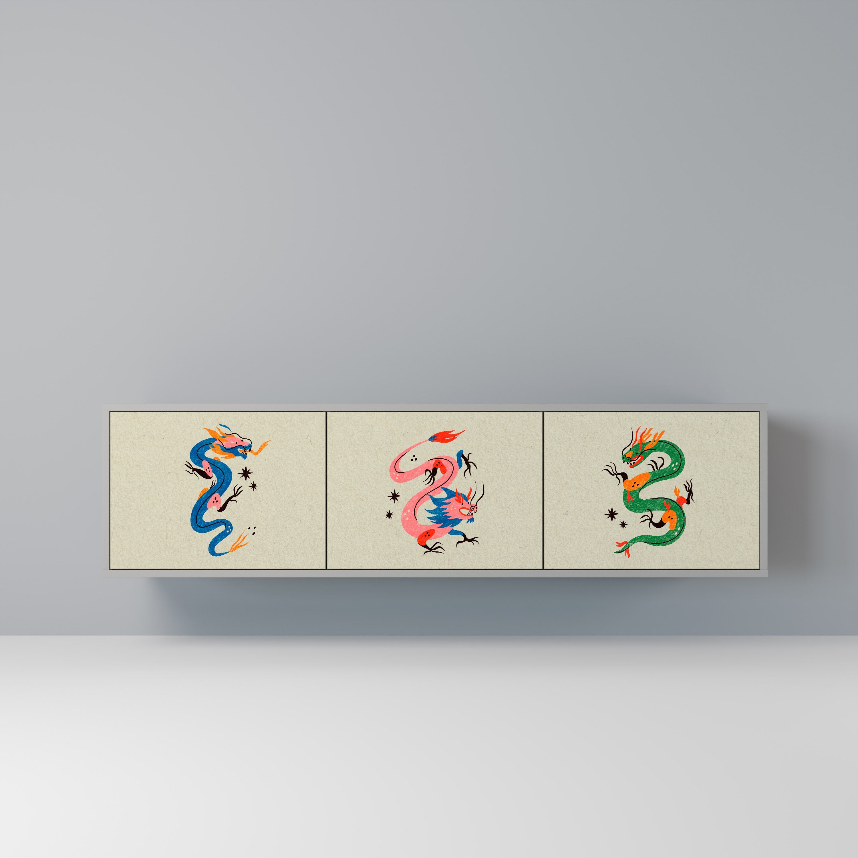 MYTHOLOGICAL CREATURES TV-Lowboard mit 3 Türen in Grau