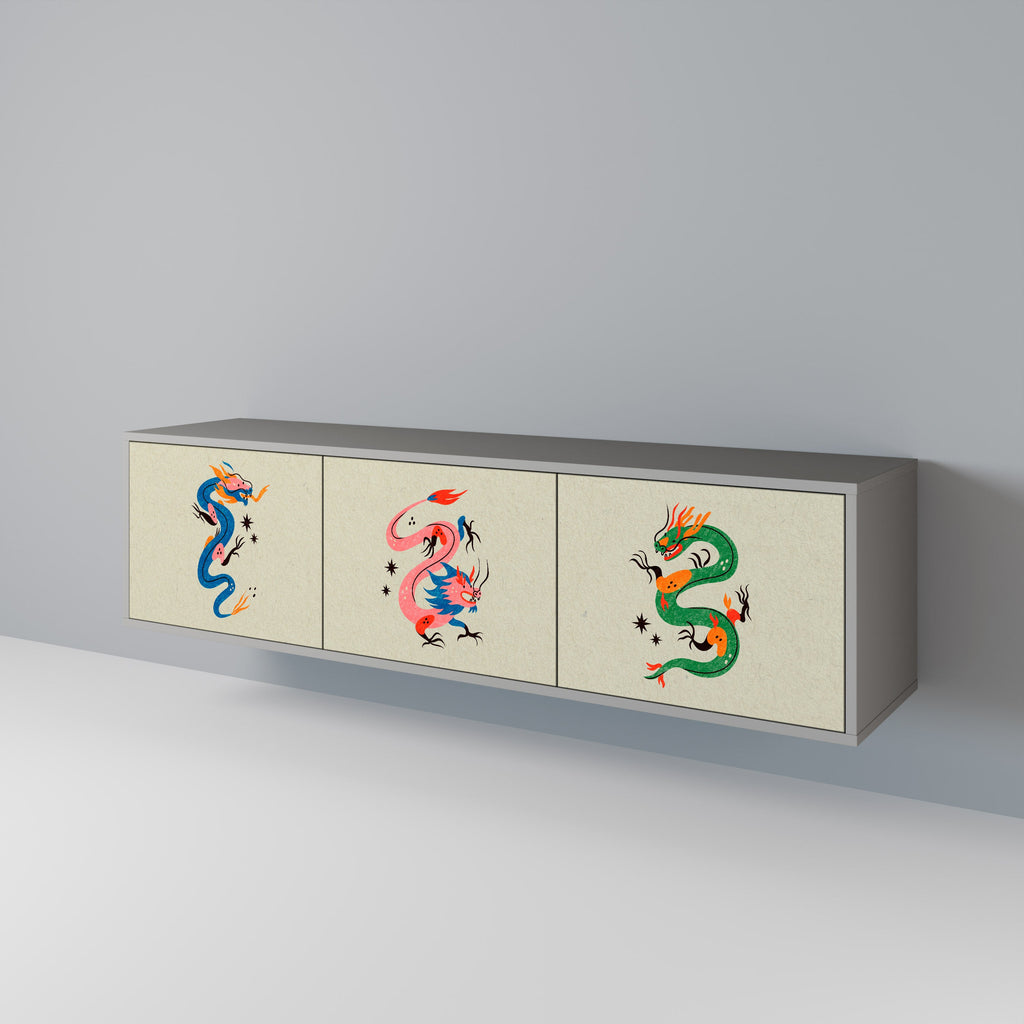 MYTHOLOGICAL CREATURES TV-Lowboard mit 3 Türen in Grau