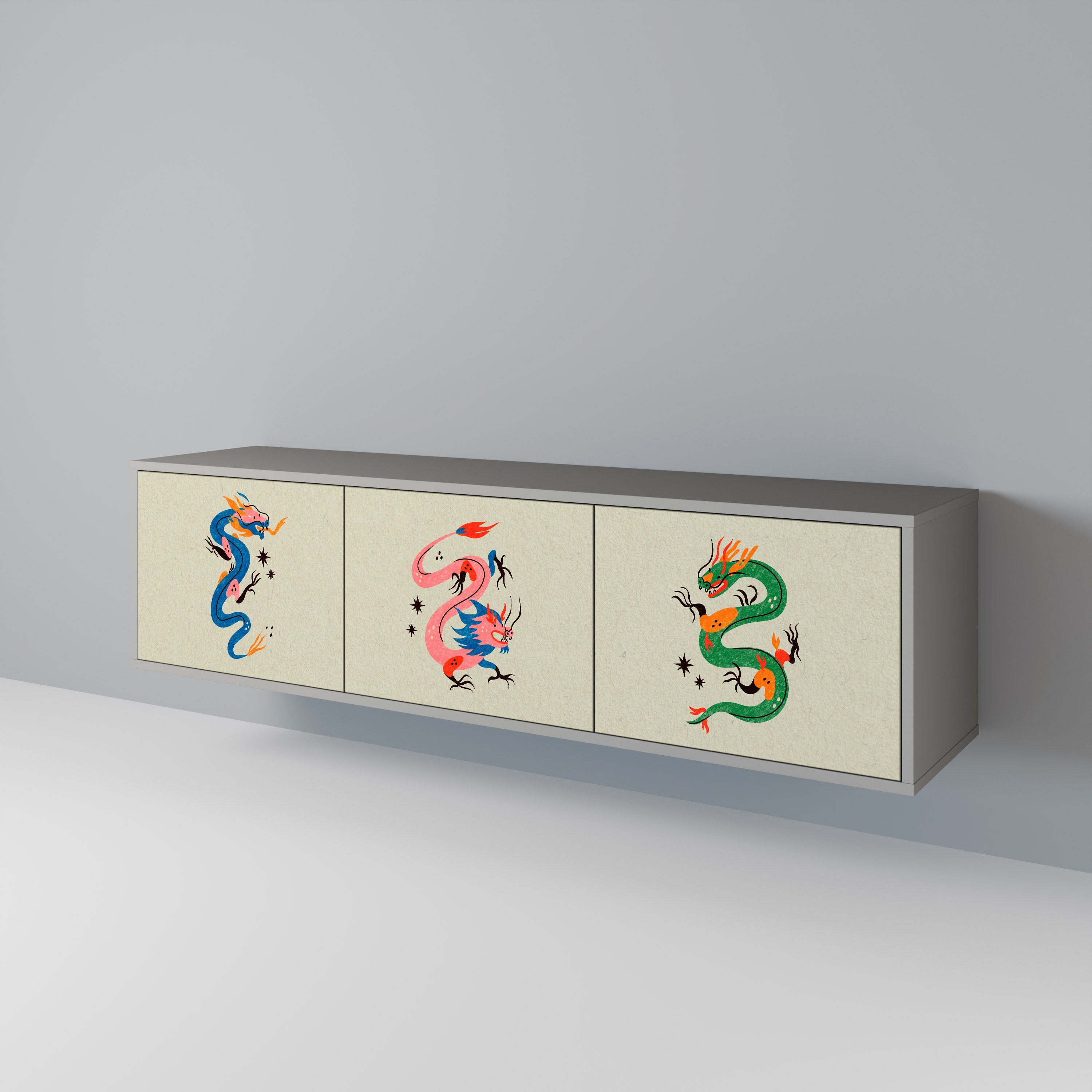 MYTHOLOGICAL CREATURES TV-Lowboard mit 3 Türen in Grau