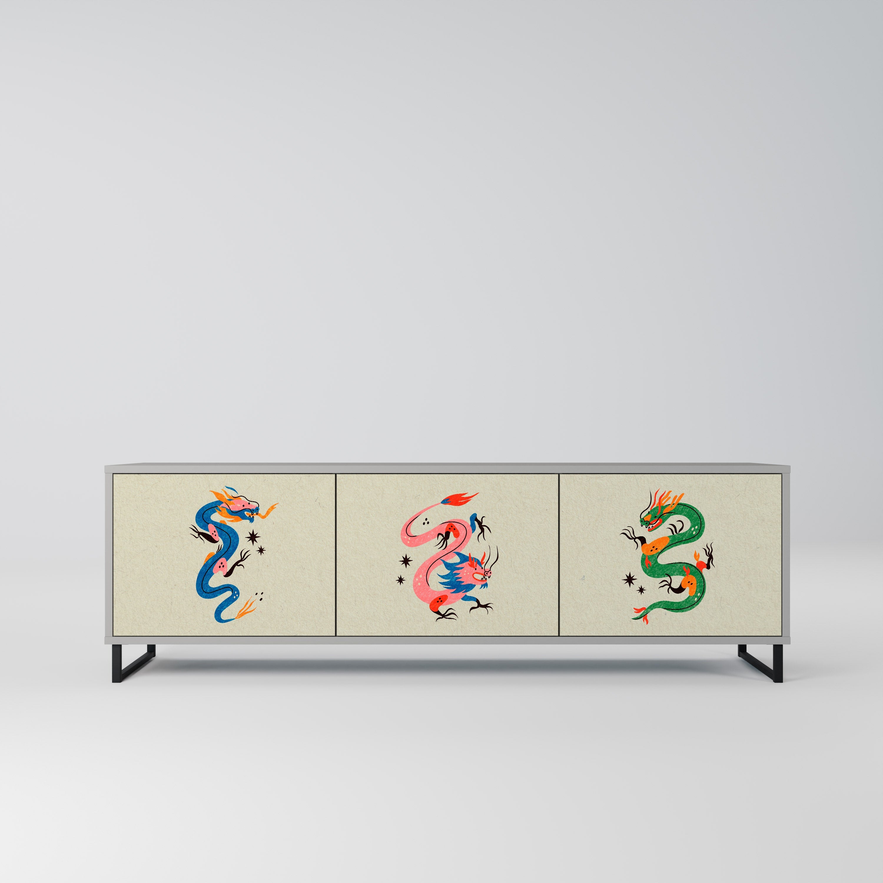 MYTHOLOGICAL CREATURES TV-Lowboard mit 3 Türen in Grau