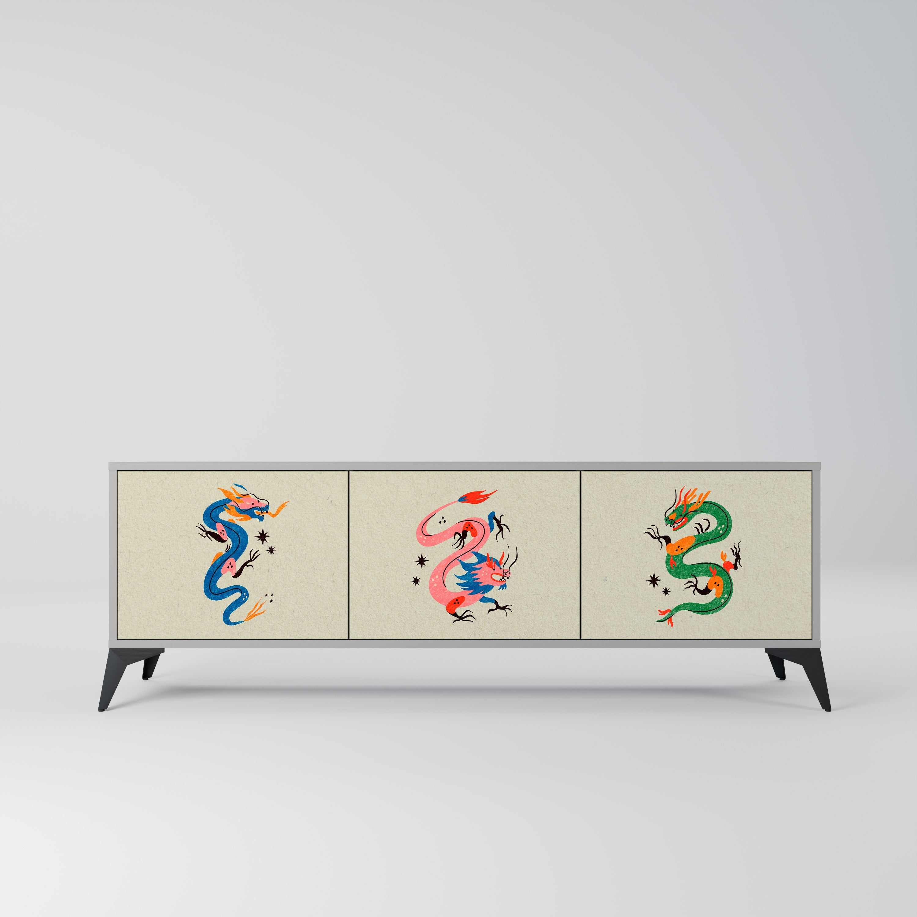 MYTHOLOGICAL CREATURES TV-Lowboard mit 3 Türen in Grau