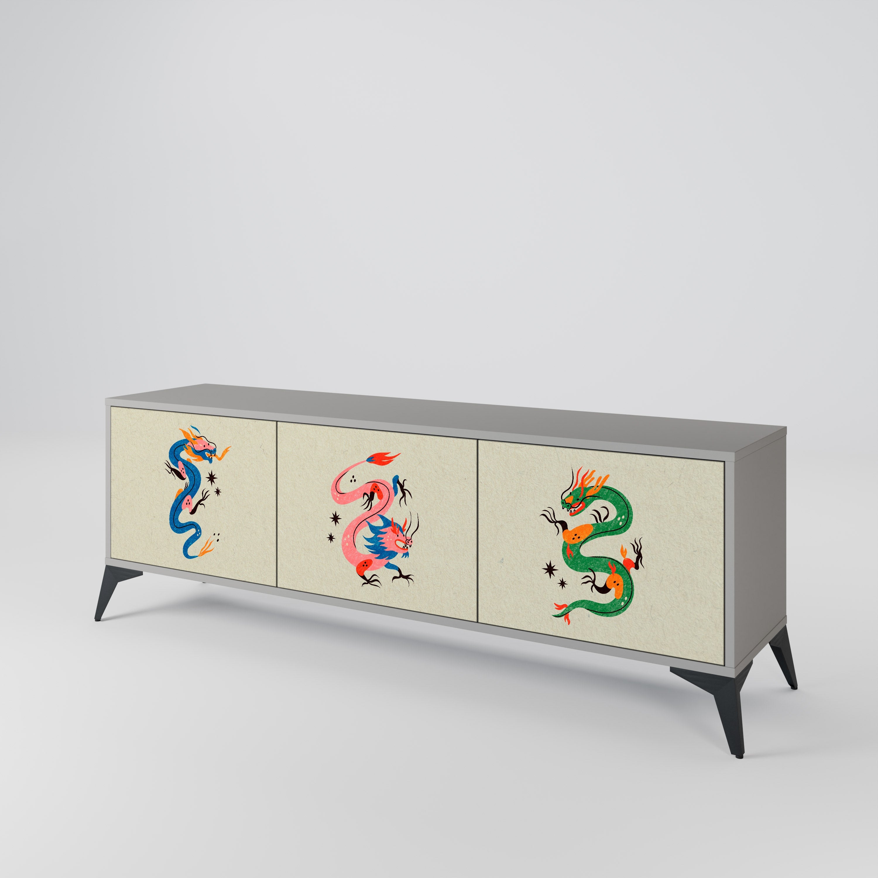 MYTHOLOGICAL CREATURES TV-Lowboard mit 3 Türen in Grau