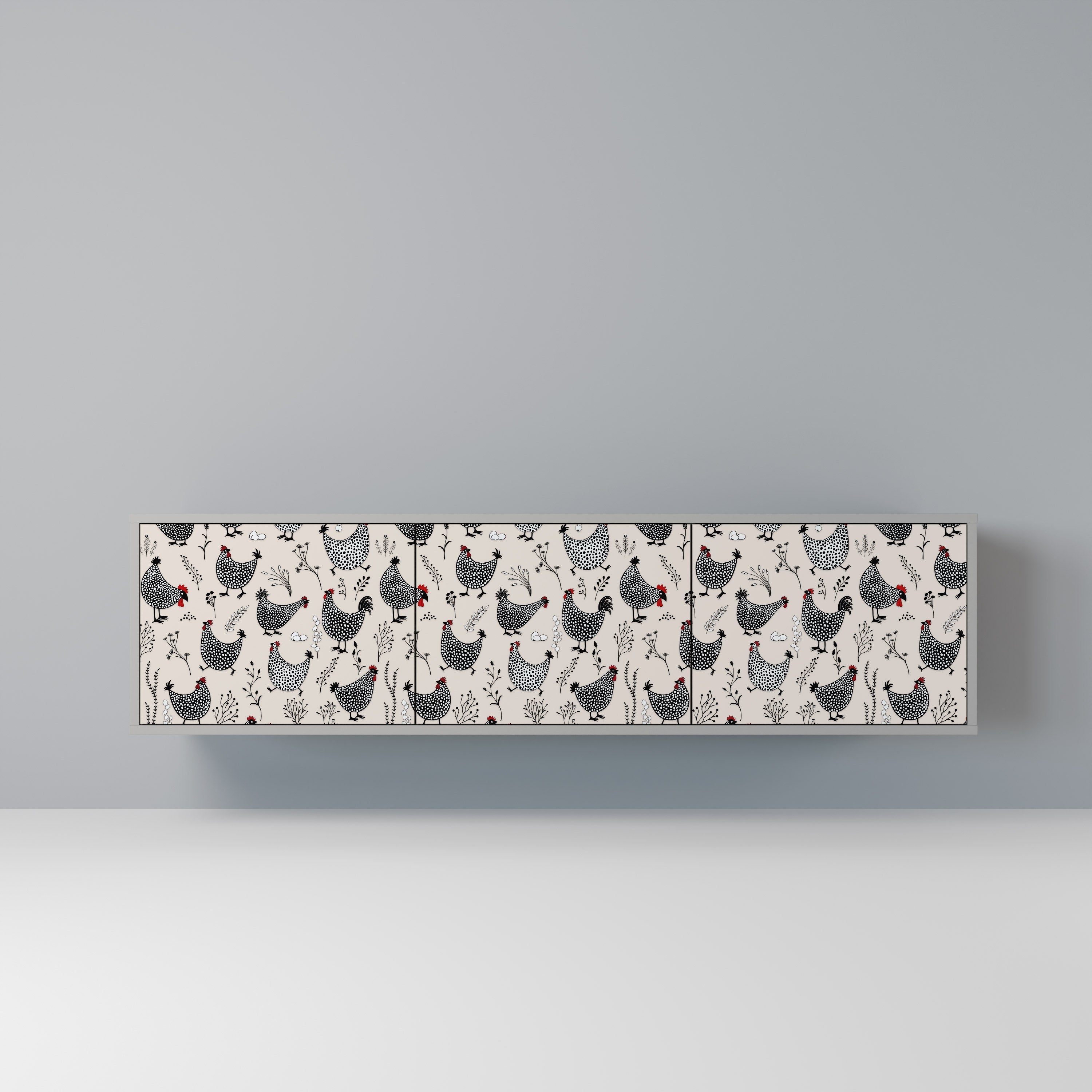 HAPPY HENS 3-Door TV Stand in Grey Finish