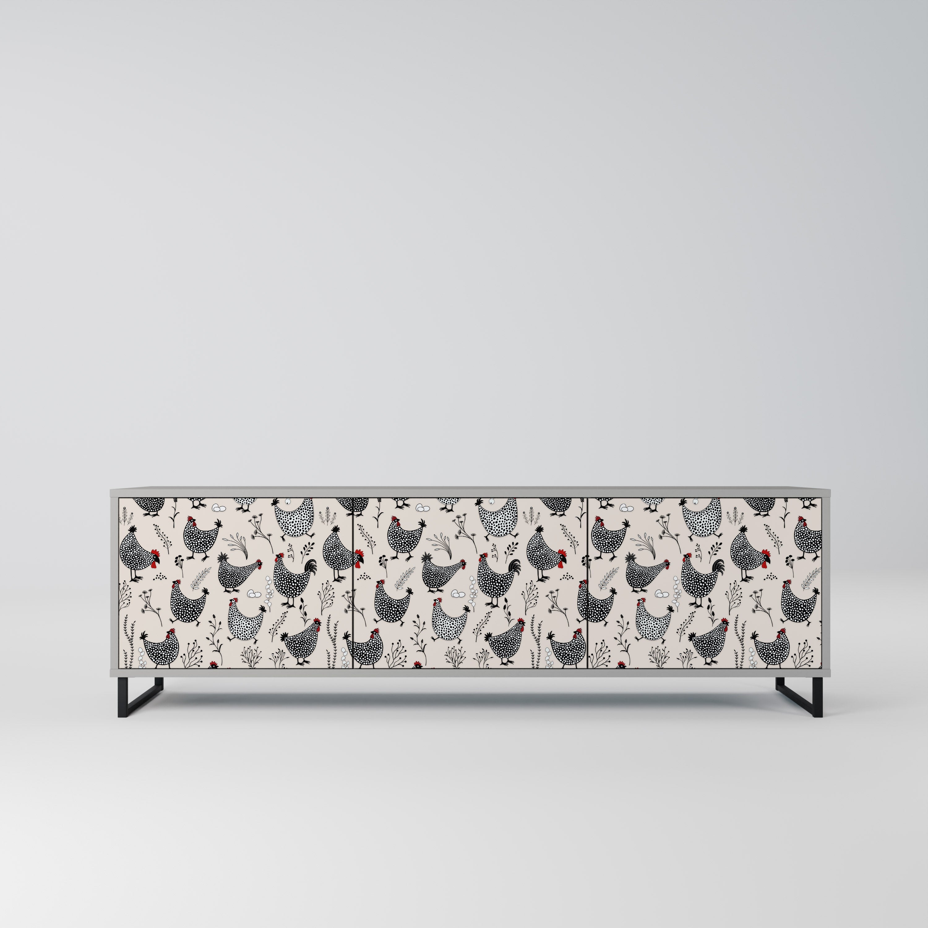 HAPPY HENS 3-Door TV Stand in Grey Finish