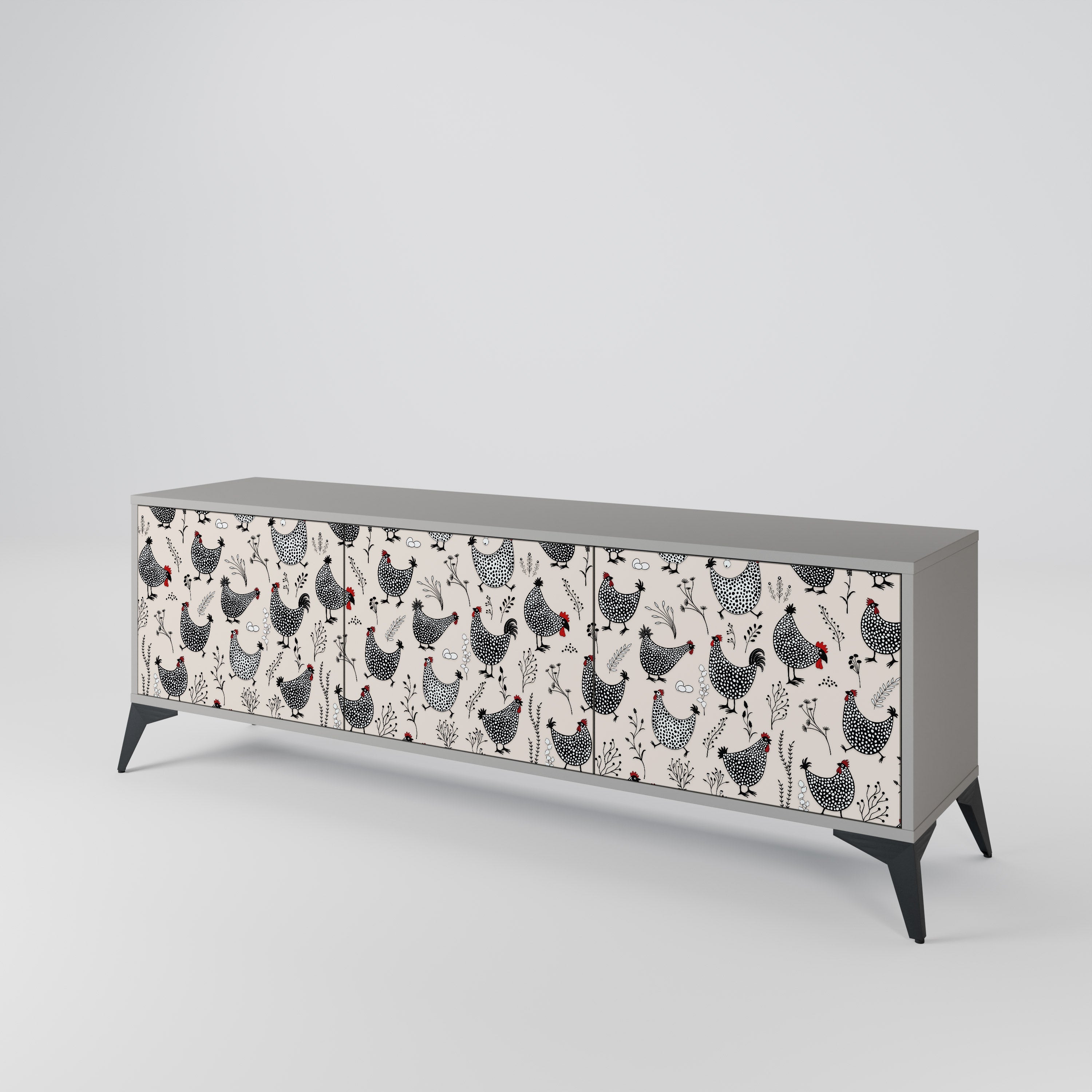 HAPPY HENS 3-Door TV Stand in Grey Finish